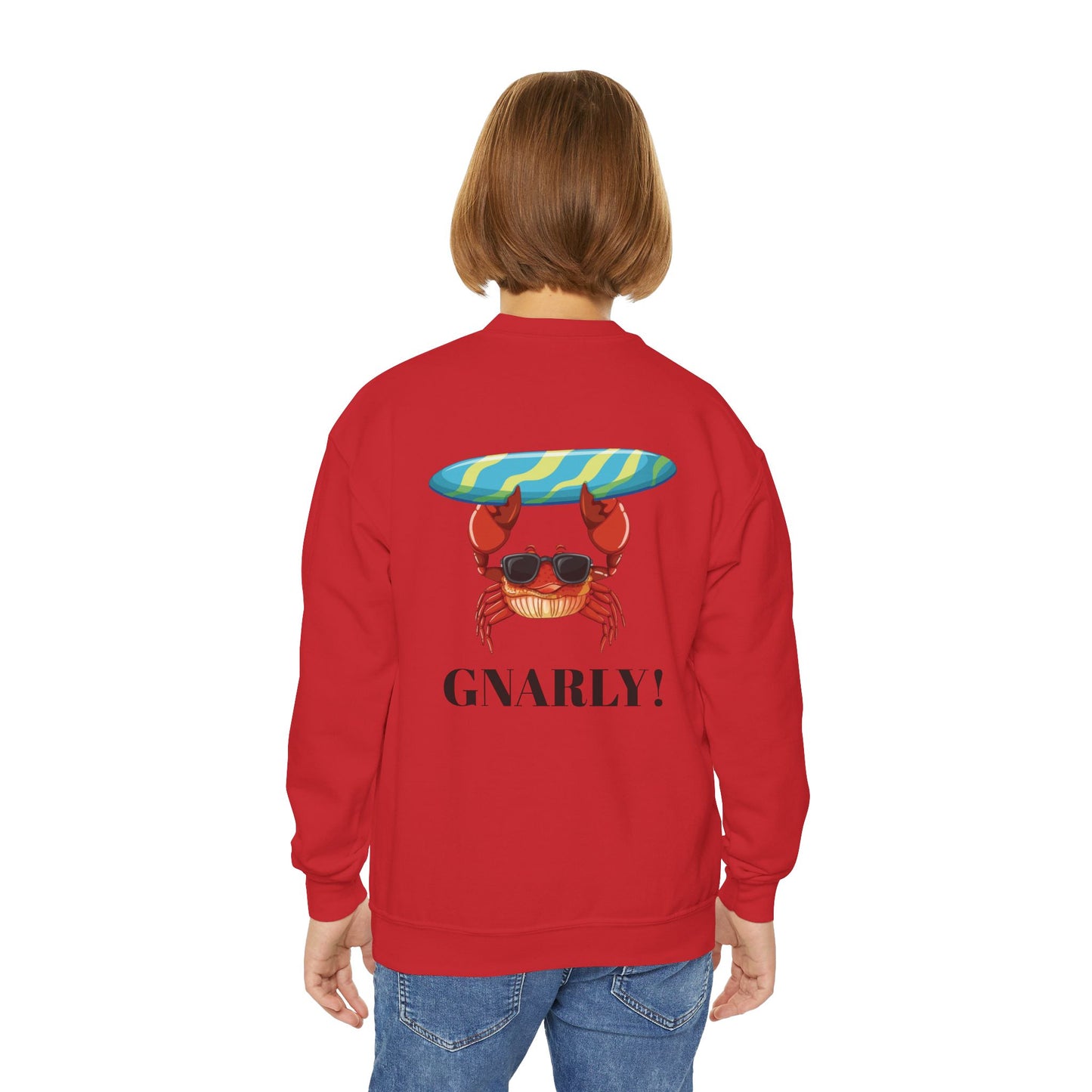 Surf Club Youth Crewneck Sweatshirt - Gnarly Crab Design & Rad Surf Club Design