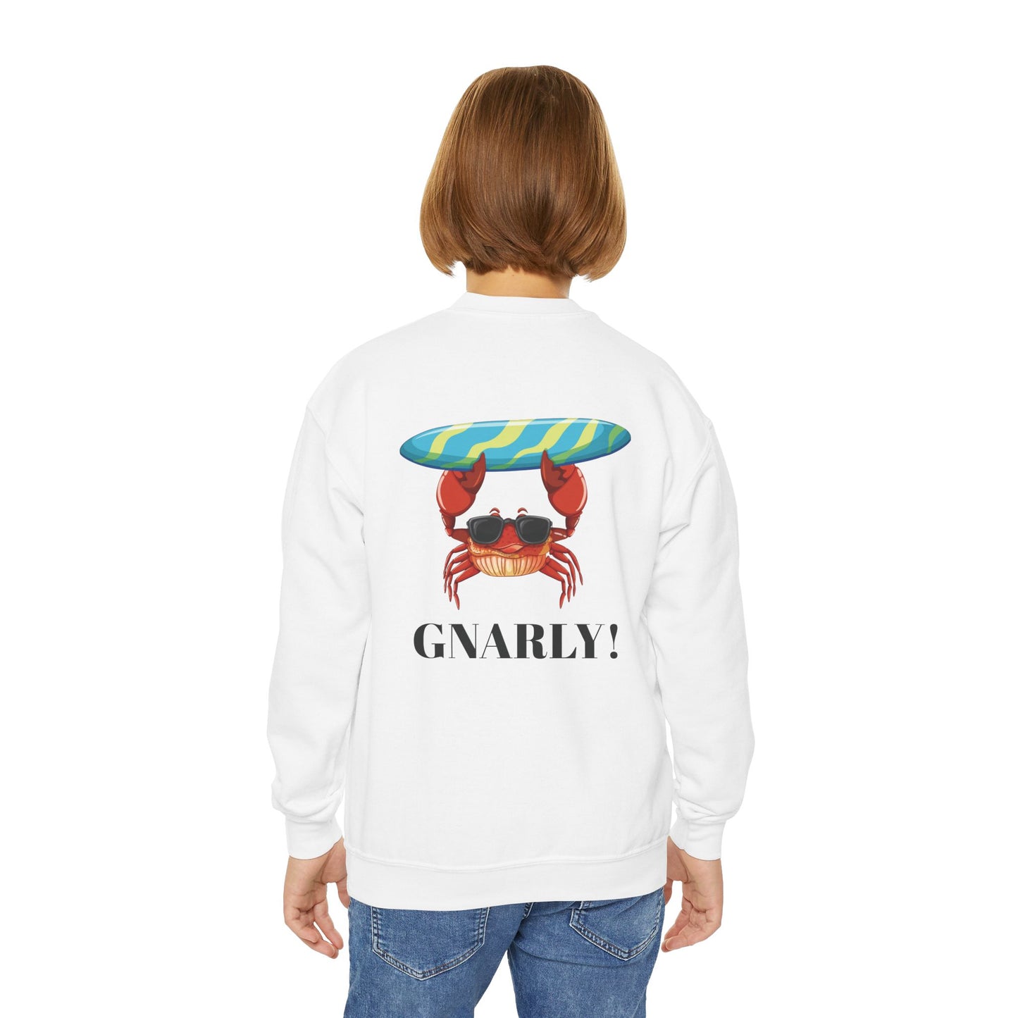 Surf Club Youth Crewneck Sweatshirt - Gnarly Crab Design & Rad Surf Club Design