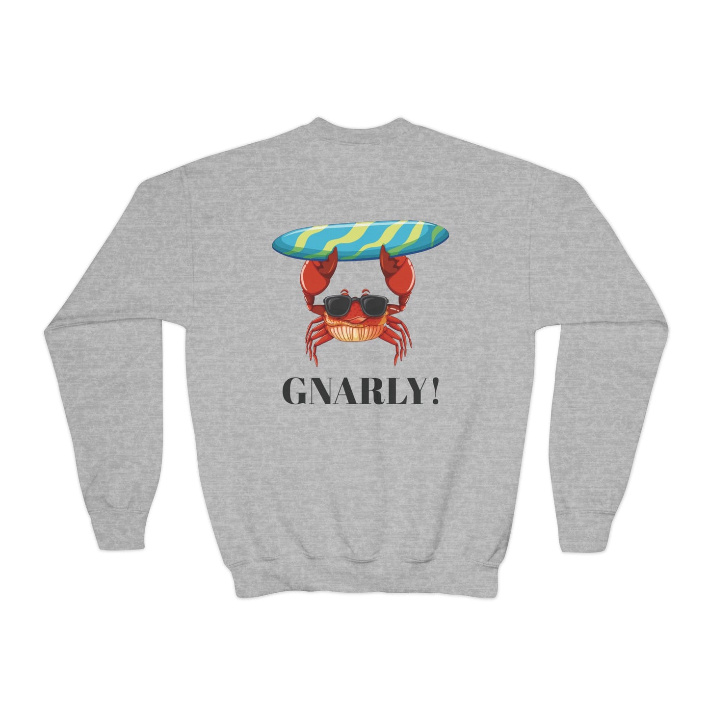 Surf Club Youth Crewneck Sweatshirt - Gnarly Crab Design & Rad Surf Club Design