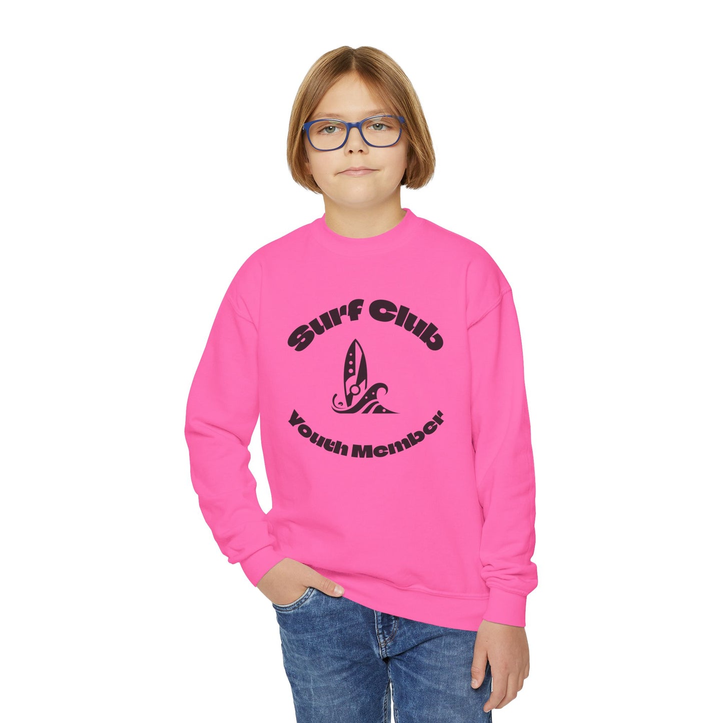 Surf Club Youth Crewneck Sweatshirt - Gnarly Crab Design & Rad Surf Club Design