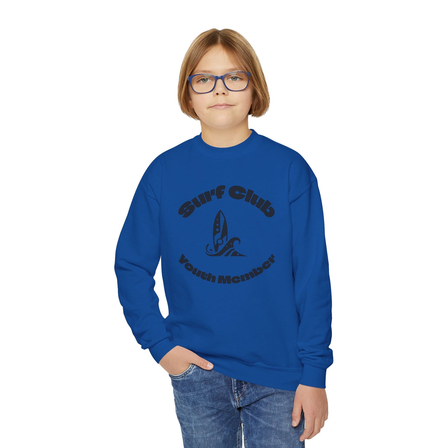 Surf Club Youth Crewneck Sweatshirt - Gnarly Crab Design & Rad Surf Club Design