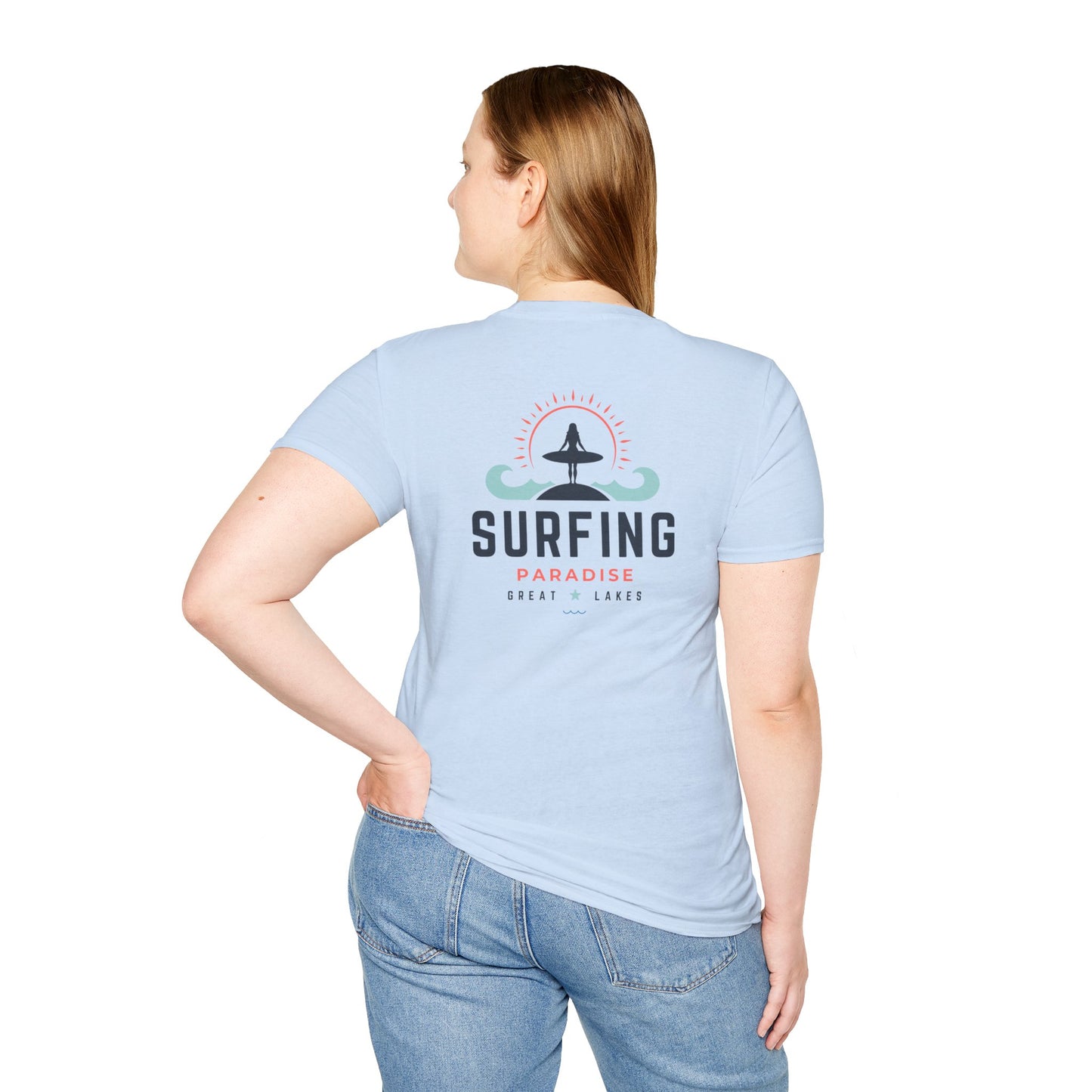 Great Lakes Surfing Paradise Unisex Softstyle T-Shirt - Relaxed Fit for Beach Lovers