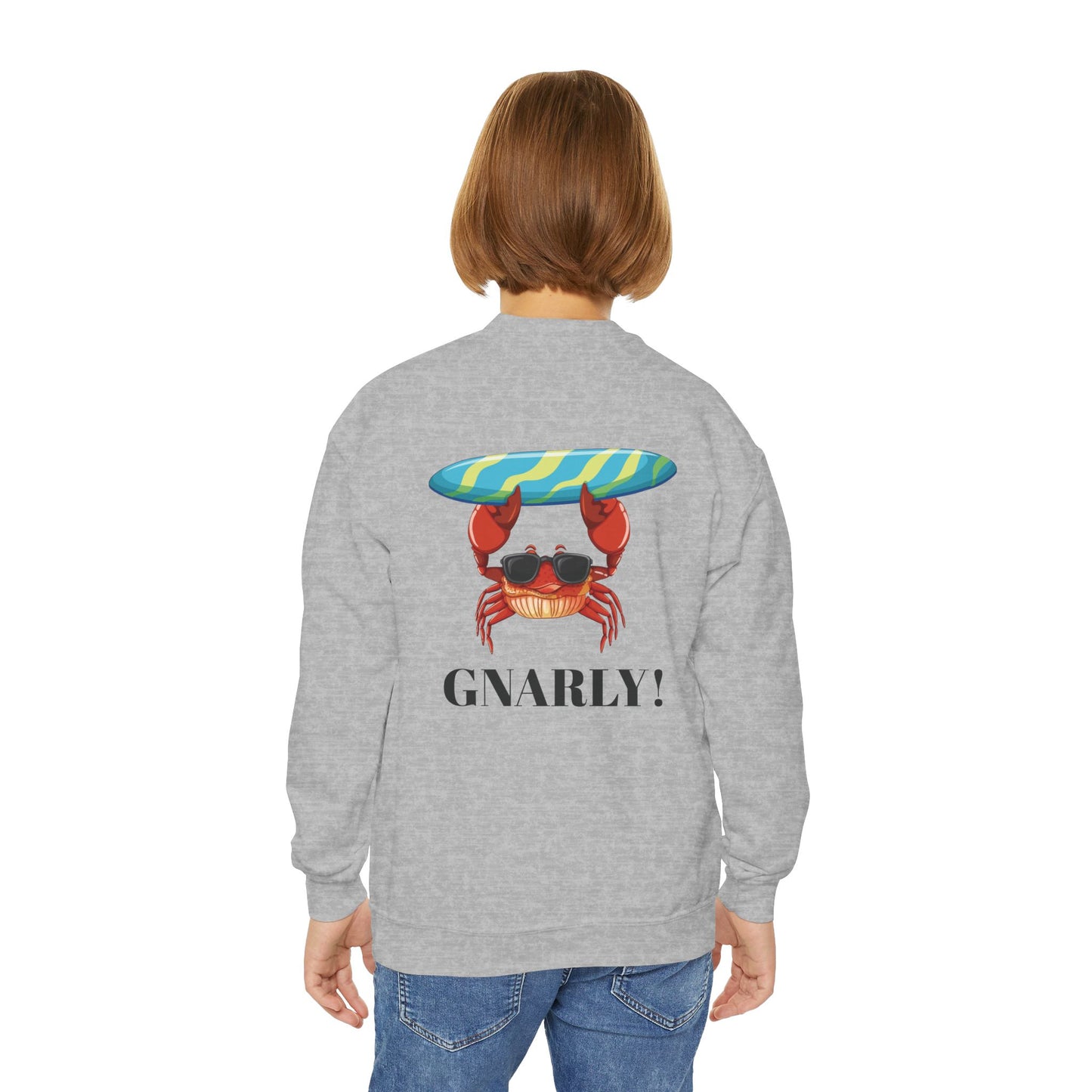 Surf Club Youth Crewneck Sweatshirt - Gnarly Crab Design & Rad Surf Club Design