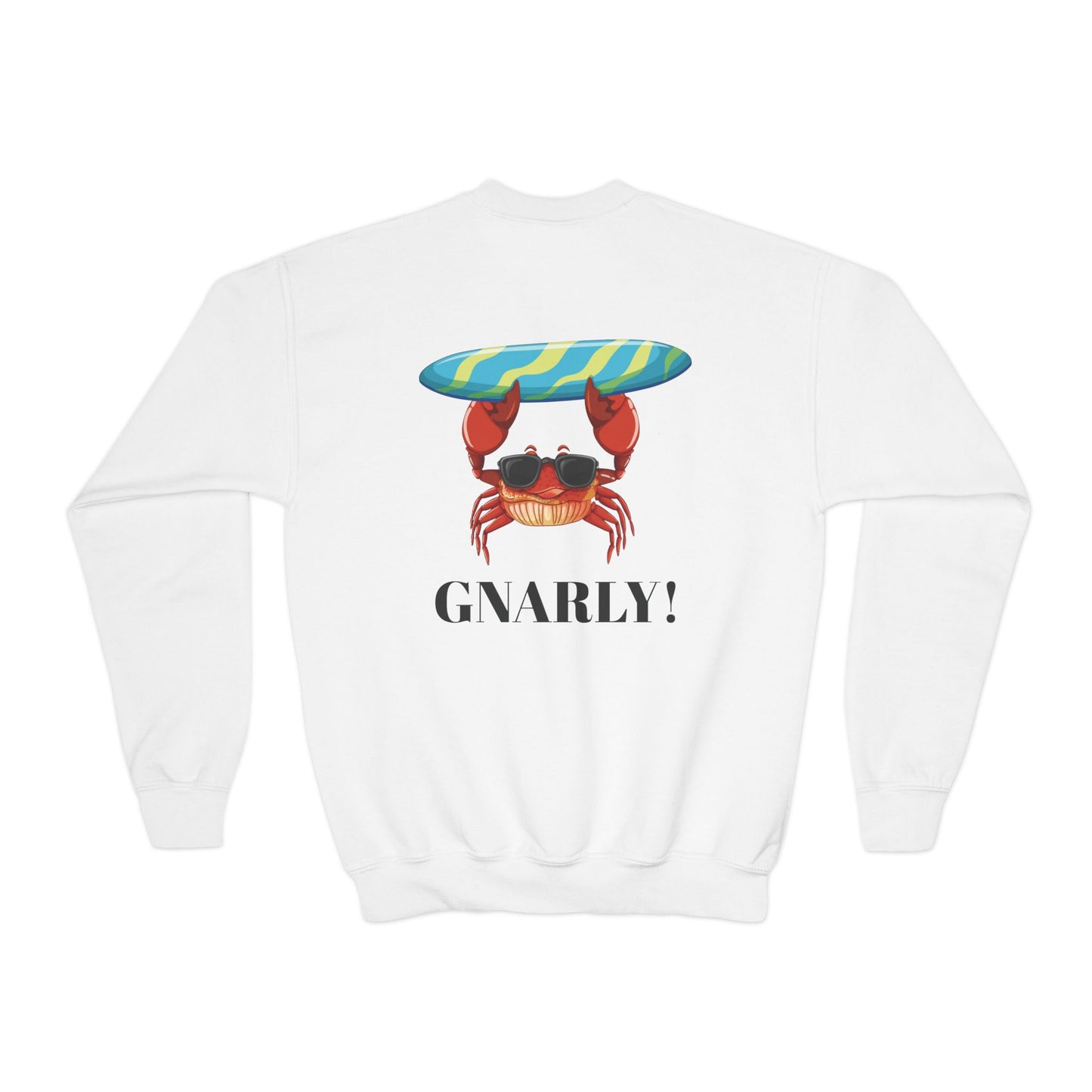 Surf Club Youth Crewneck Sweatshirt - Gnarly Crab Design & Rad Surf Club Design