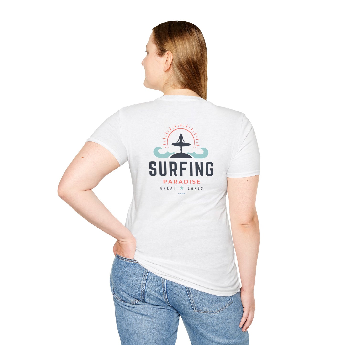 Great Lakes Surfing Paradise Unisex Softstyle T-Shirt - Relaxed Fit for Beach Lovers