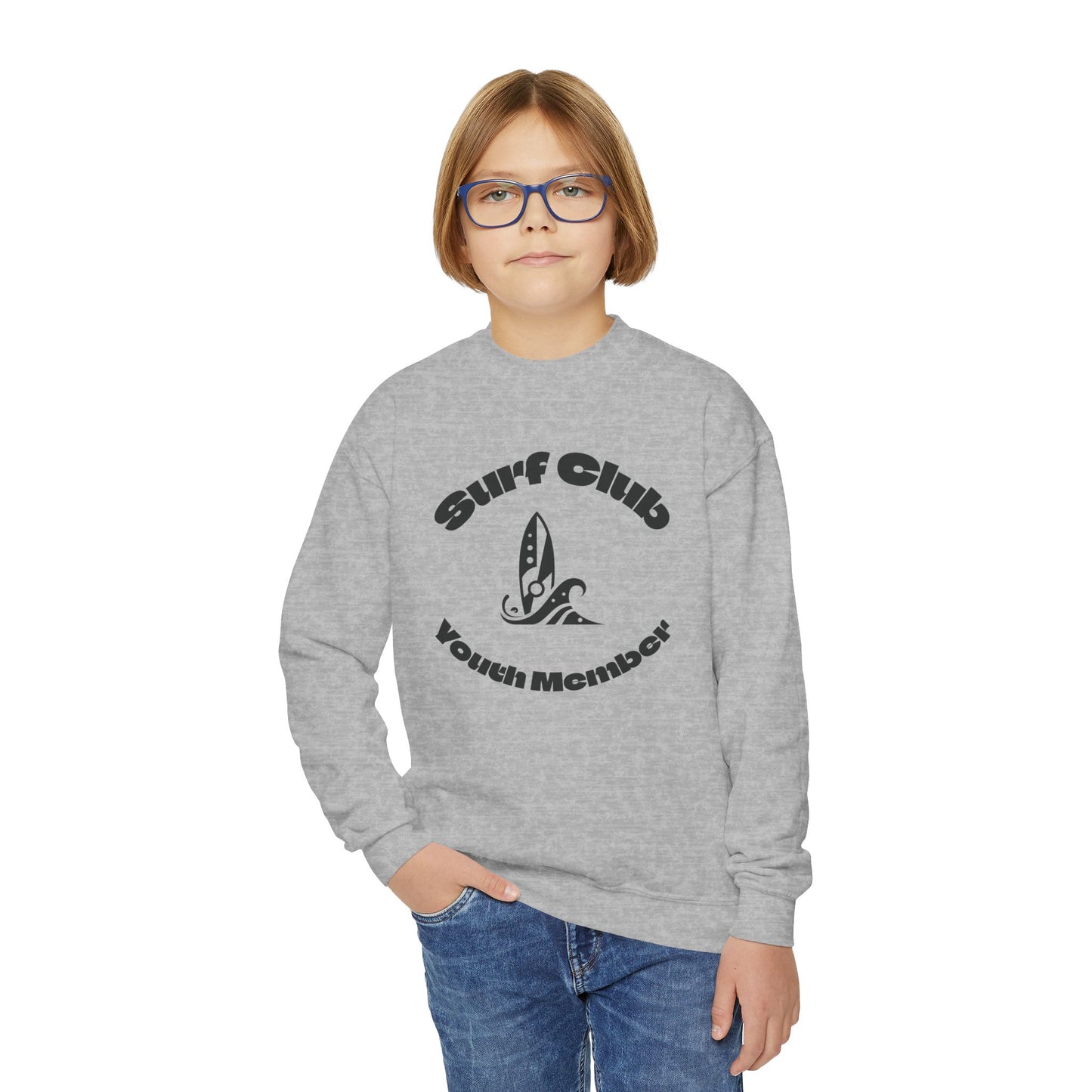 Surf Club Youth Crewneck Sweatshirt - Gnarly Crab Design & Rad Surf Club Design