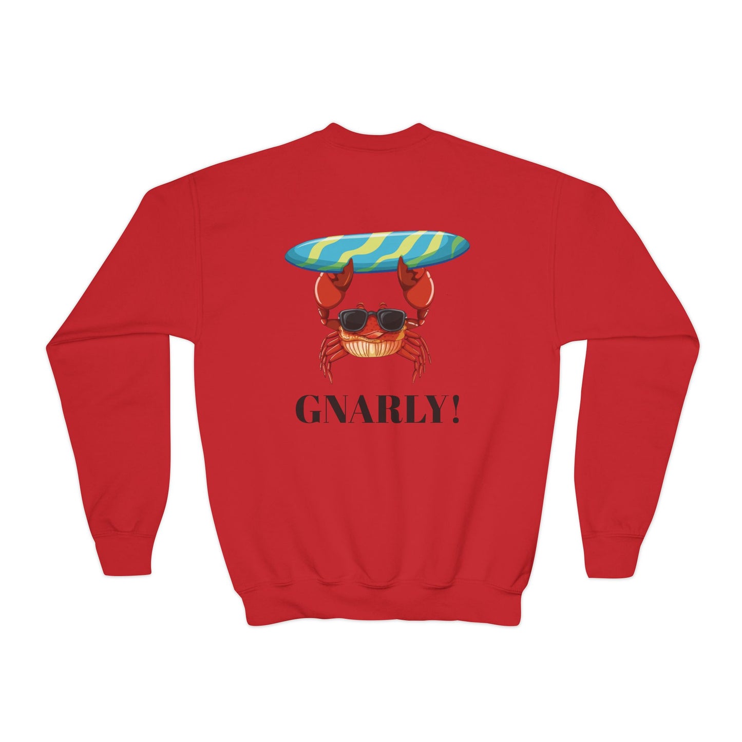 Surf Club Youth Crewneck Sweatshirt - Gnarly Crab Design & Rad Surf Club Design