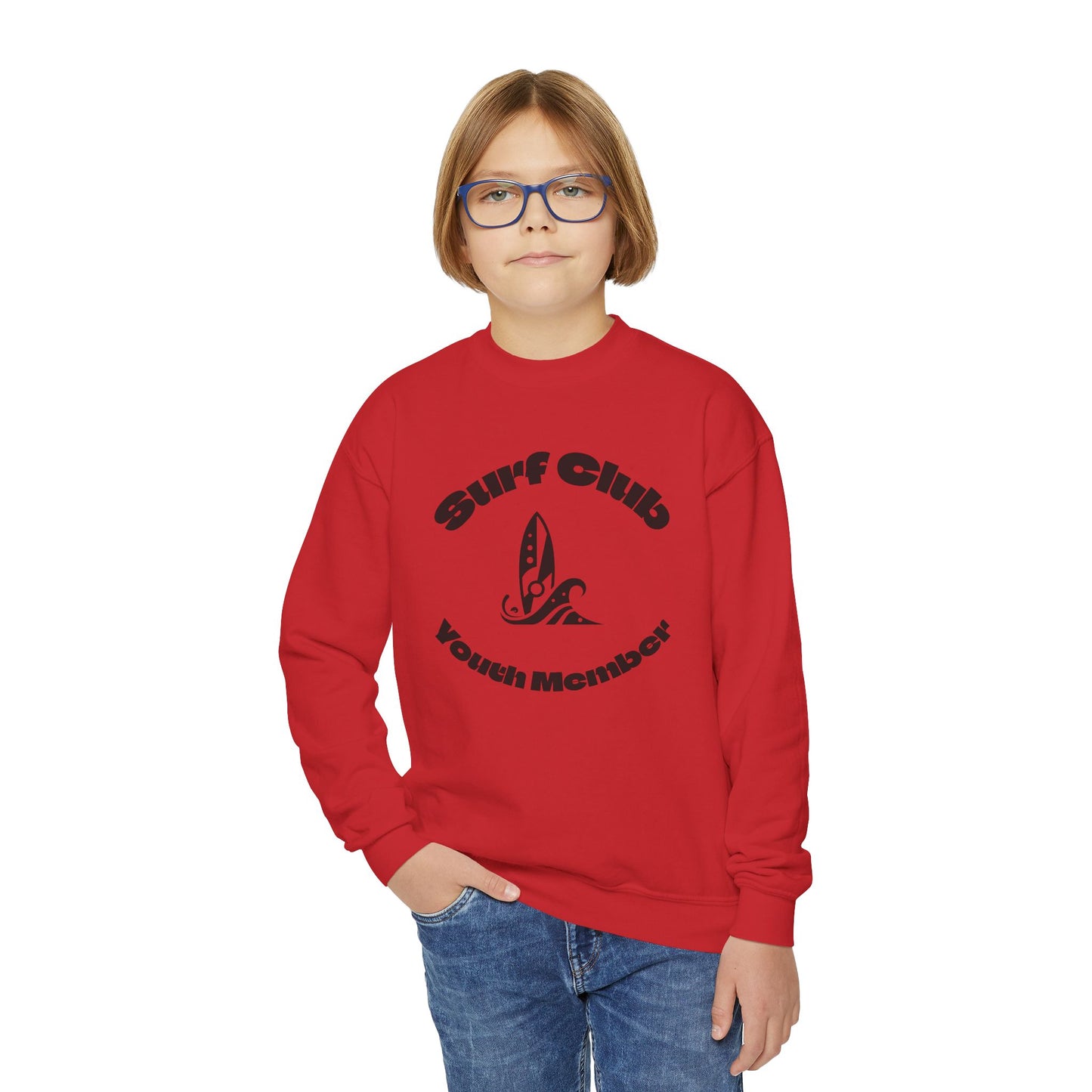 Surf Club Youth Crewneck Sweatshirt - Gnarly Crab Design & Rad Surf Club Design