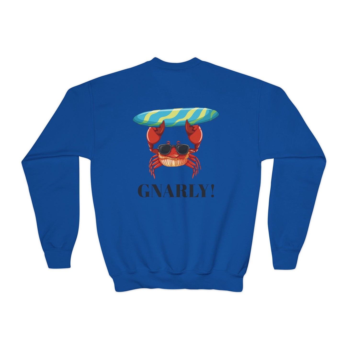 Surf Club Youth Crewneck Sweatshirt - Gnarly Crab Design & Rad Surf Club Design