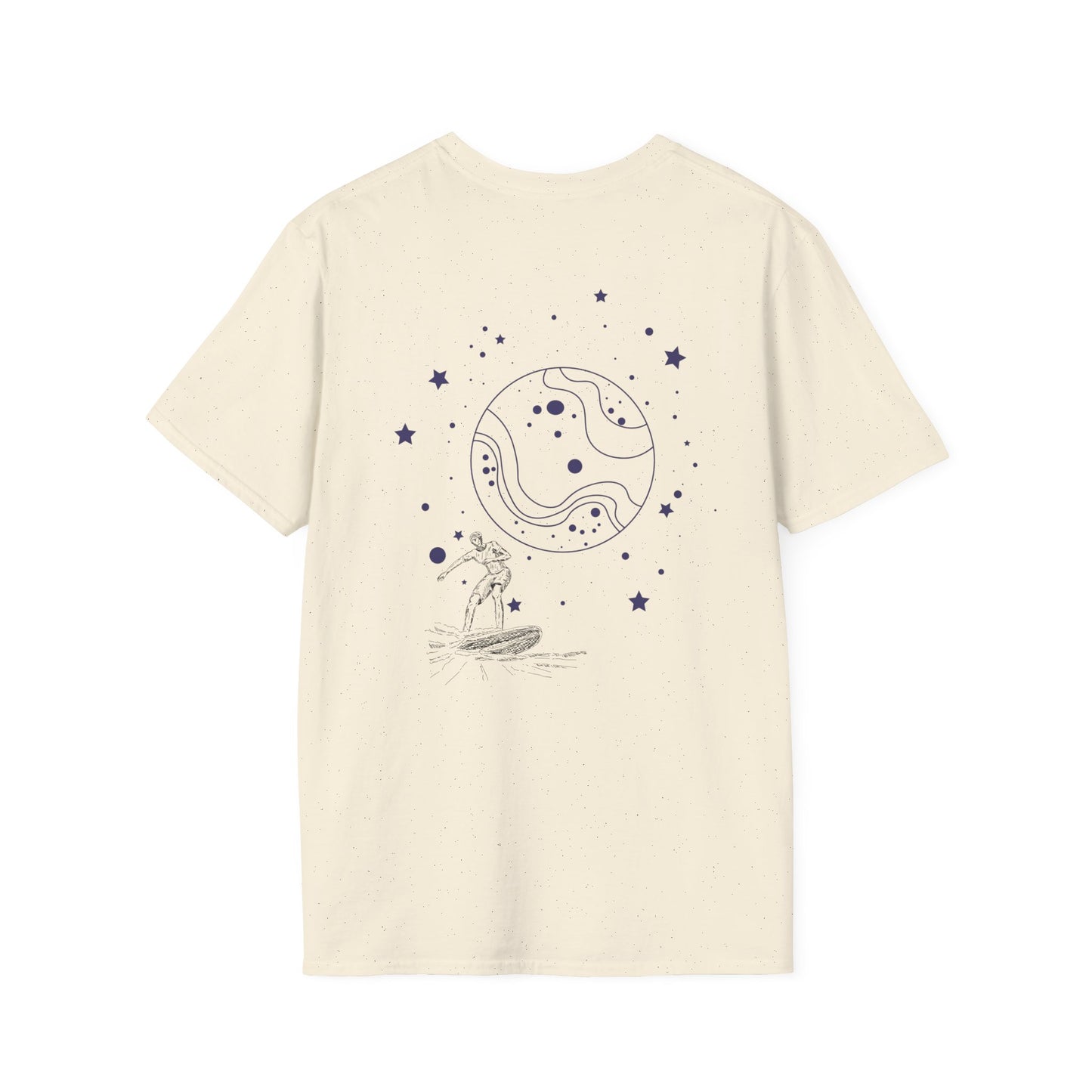 Cosmic Surfer Unisex Softstyle T-Shirt - Celestial Design for Surf Enthusiasts