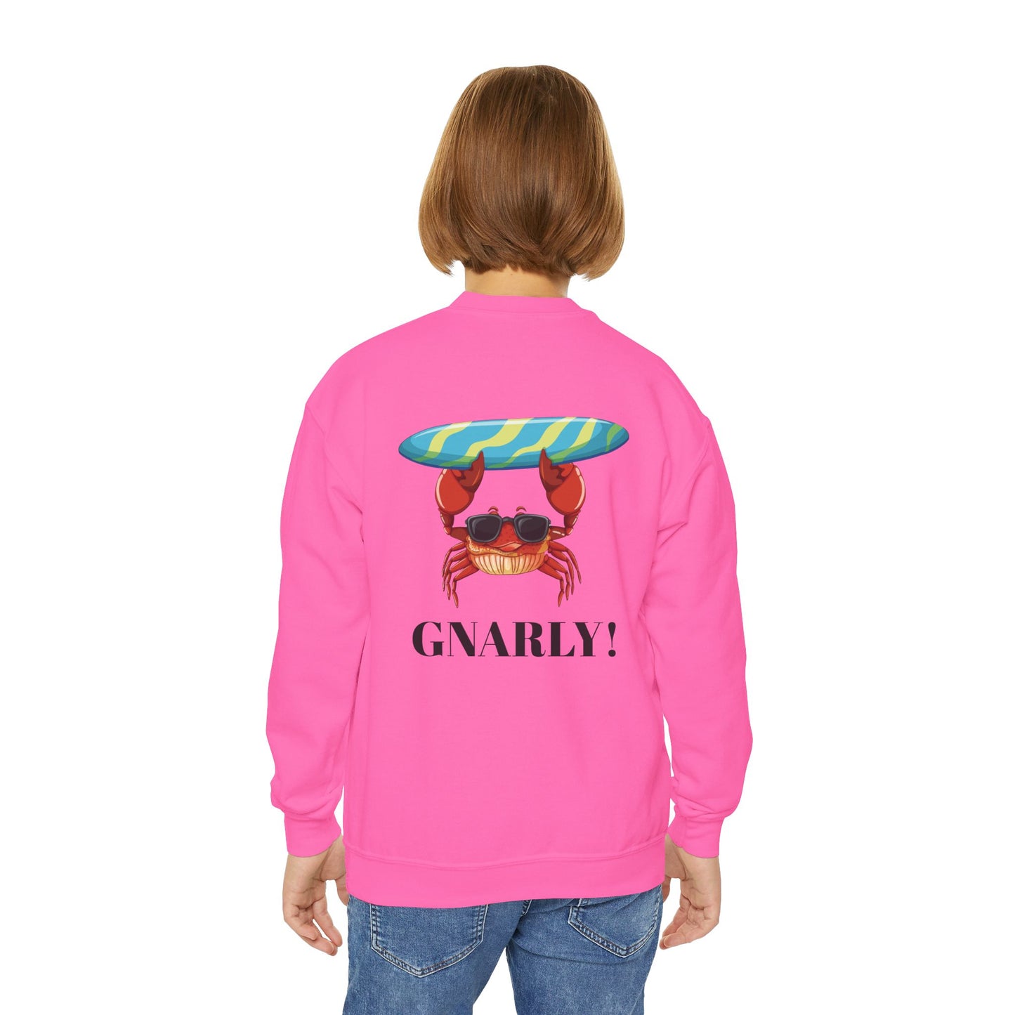 Surf Club Youth Crewneck Sweatshirt - Gnarly Crab Design & Rad Surf Club Design