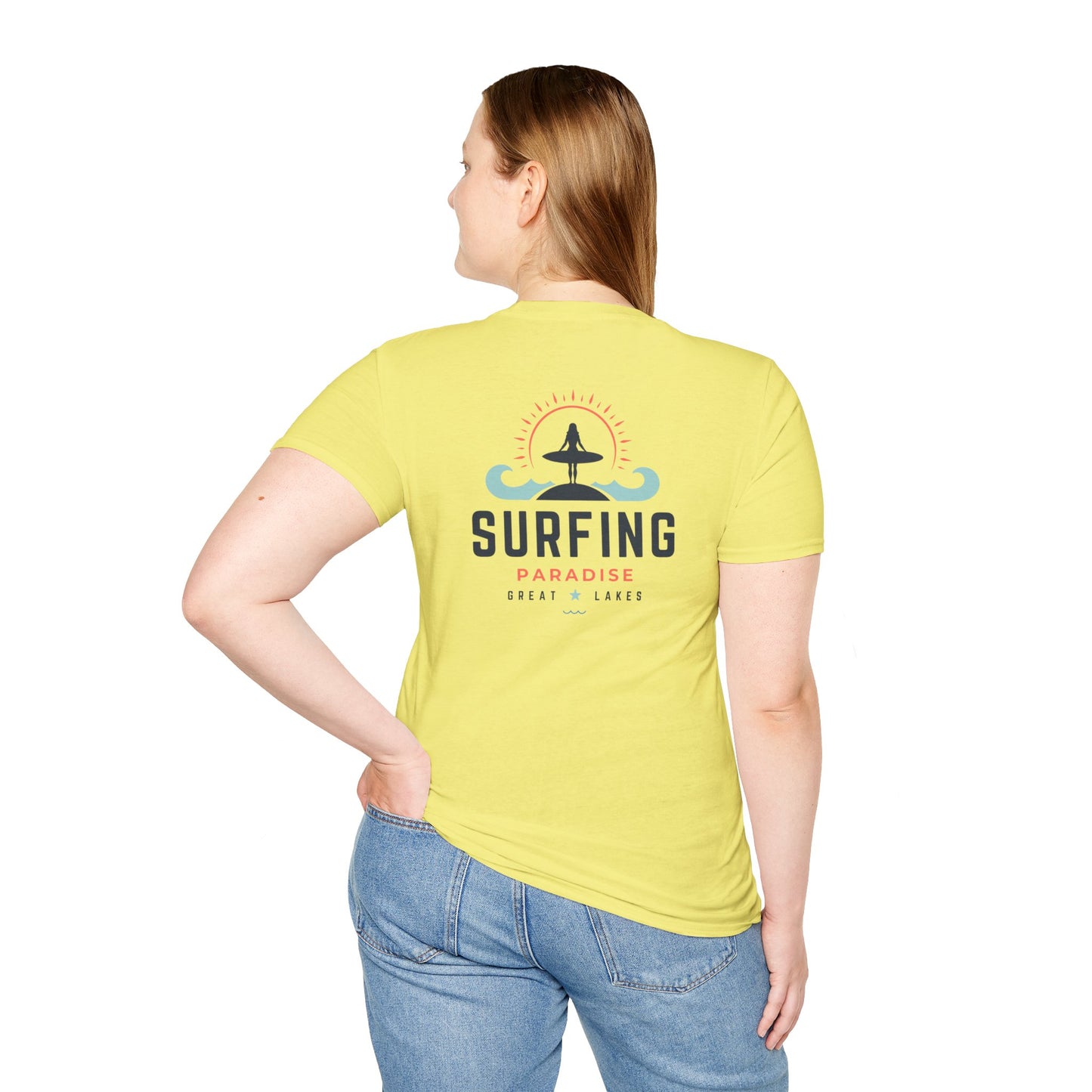 Great Lakes Surfing Paradise Unisex Softstyle T-Shirt - Relaxed Fit for Beach Lovers