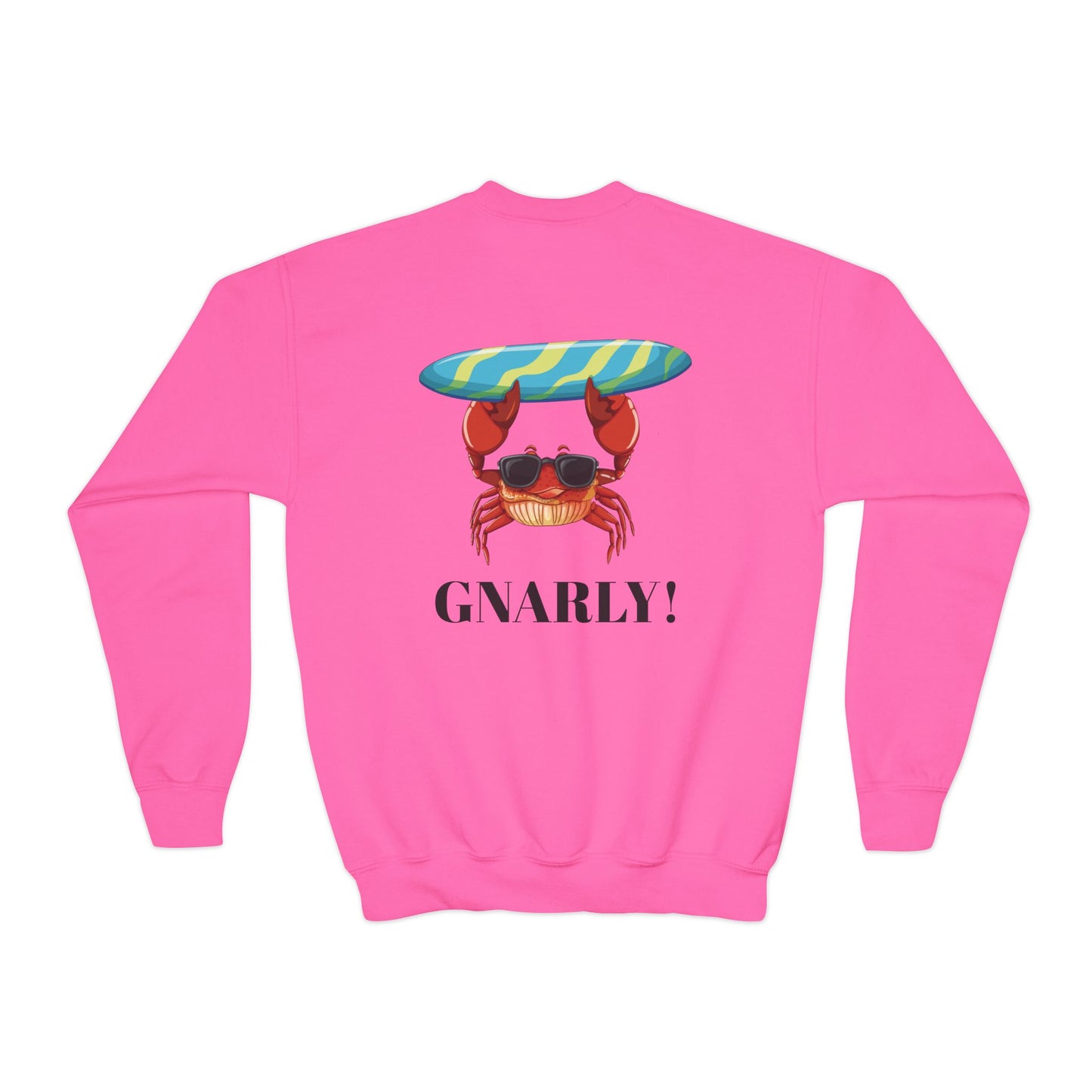 Surf Club Youth Crewneck Sweatshirt - Gnarly Crab Design & Rad Surf Club Design
