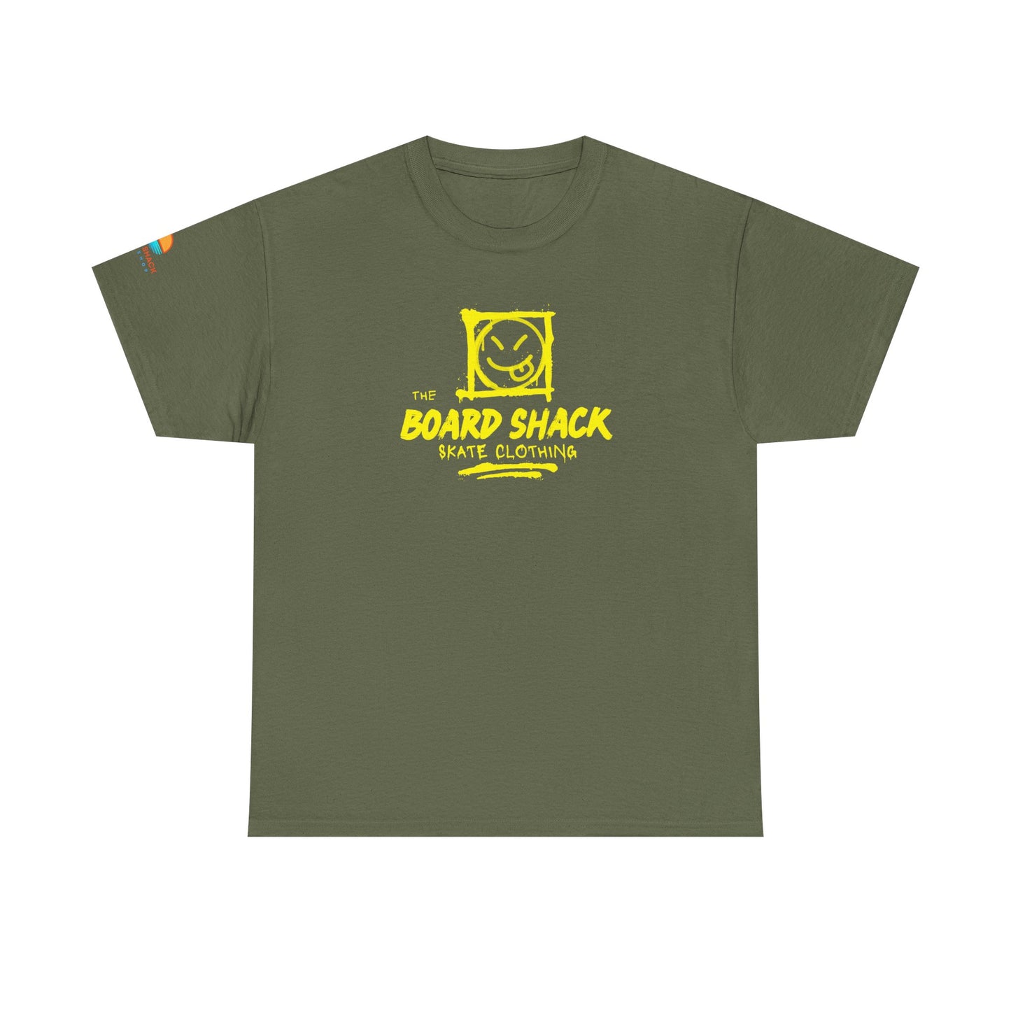 Board Shack Skate Tee — Yellow Logo Graphic T‑Shirt