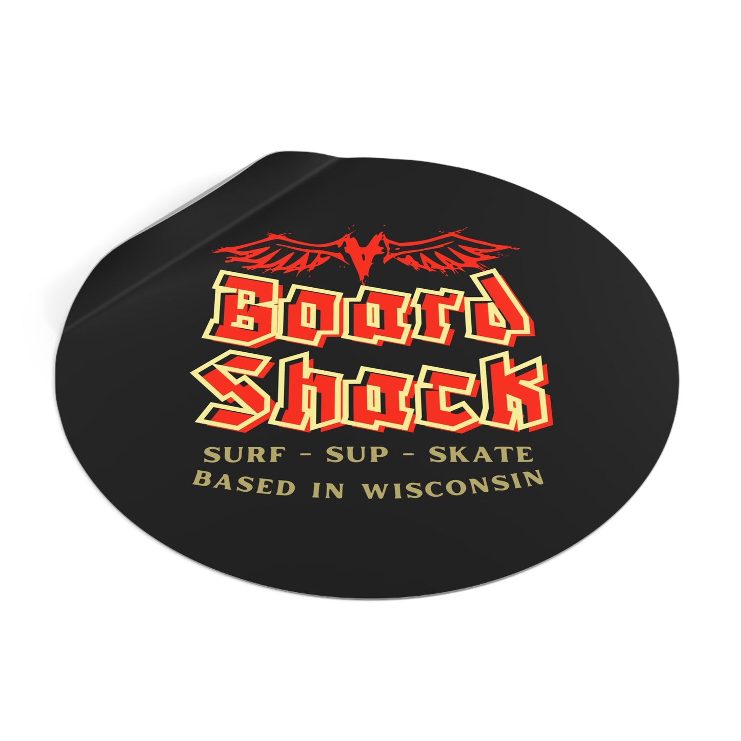 Board Shack Round Sticker — Surf · SUP · Skate Logo (Based in Wisconsin)