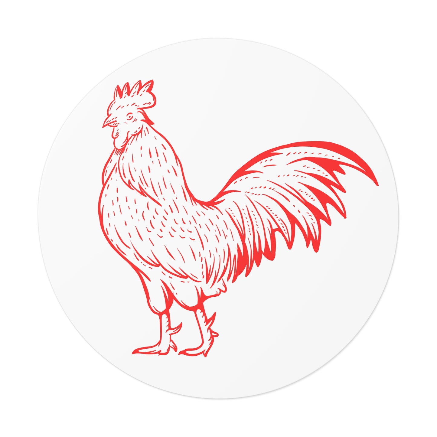 Rooster Round Vinyl Sticker — Red Farm Rooster Illustration