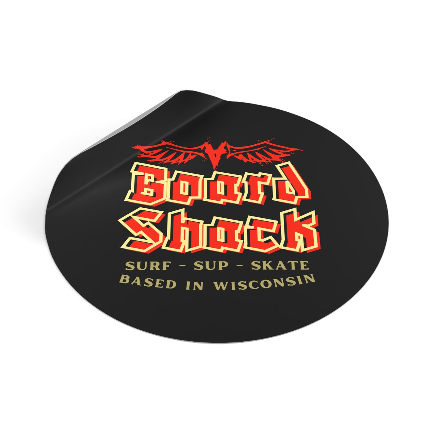 Board Shack Round Sticker — Surf · SUP · Skate Logo (Based in Wisconsin)