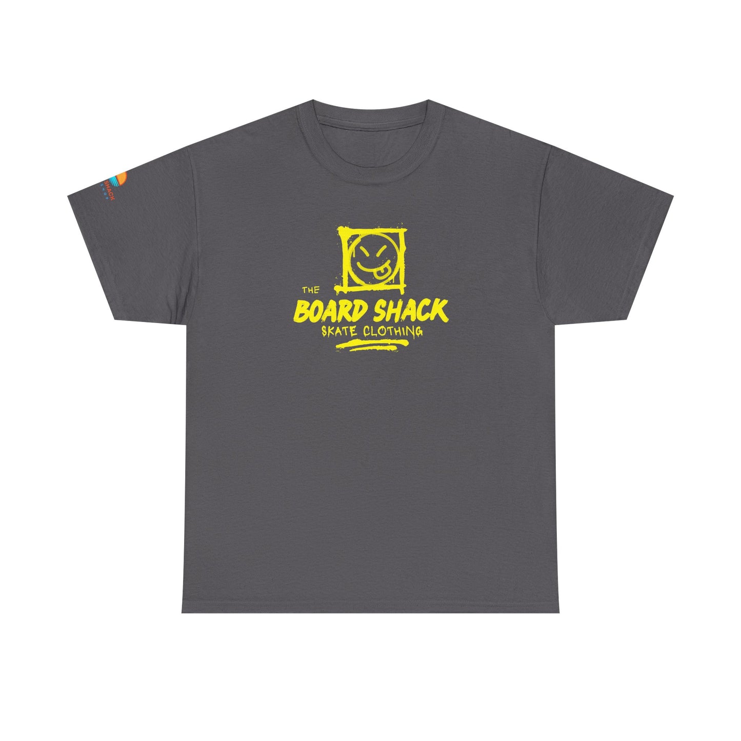 Board Shack Skate Tee — Yellow Logo Graphic T‑Shirt