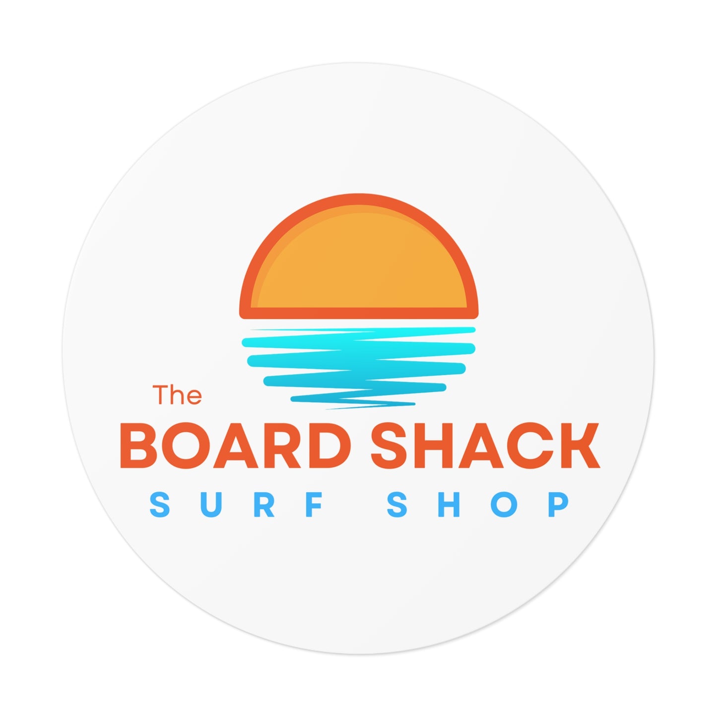 Surf Shop Logo Sticker — "The Board Shack" Round Vinyl Sticker