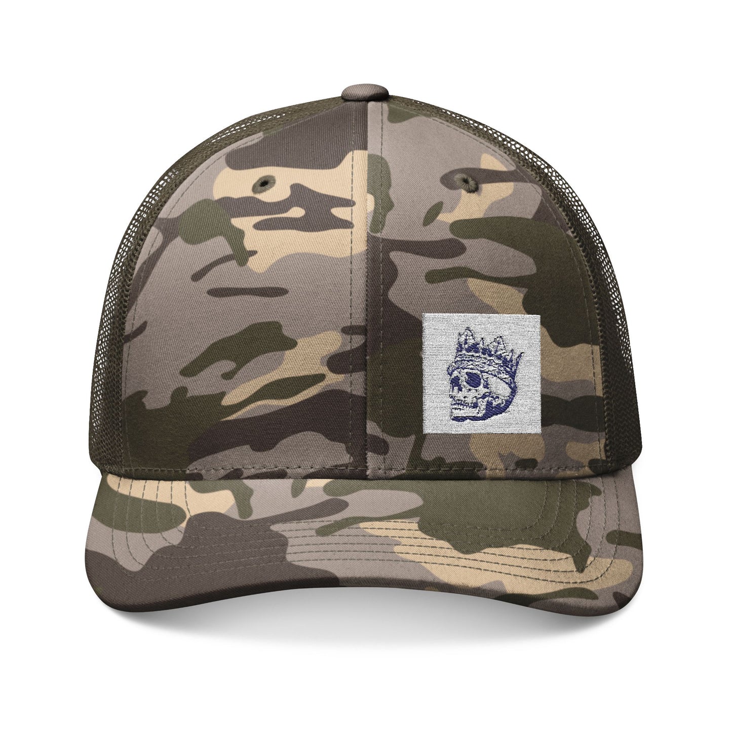 Surf King Camouflage Trucker Hat with Embroidered Skull Patch - Great Lakes Surf Apparel