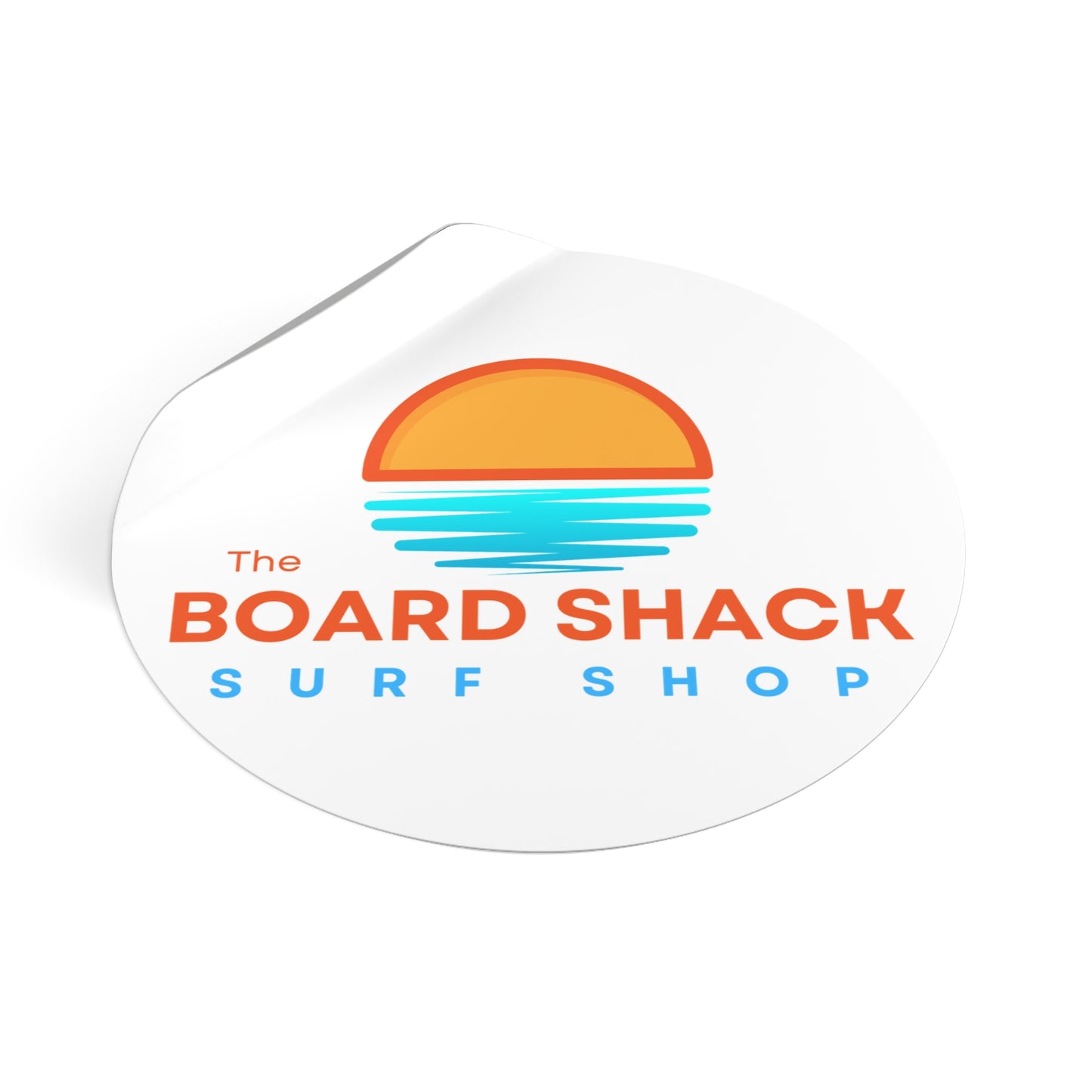 Surf Shop Logo Sticker — "The Board Shack" Round Vinyl Sticker