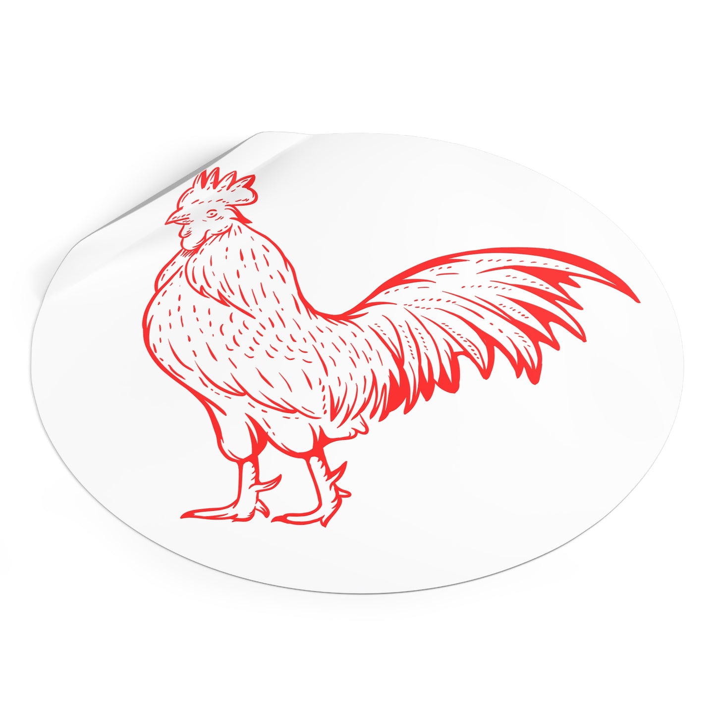 Rooster Round Vinyl Sticker — Red Farm Rooster Illustration