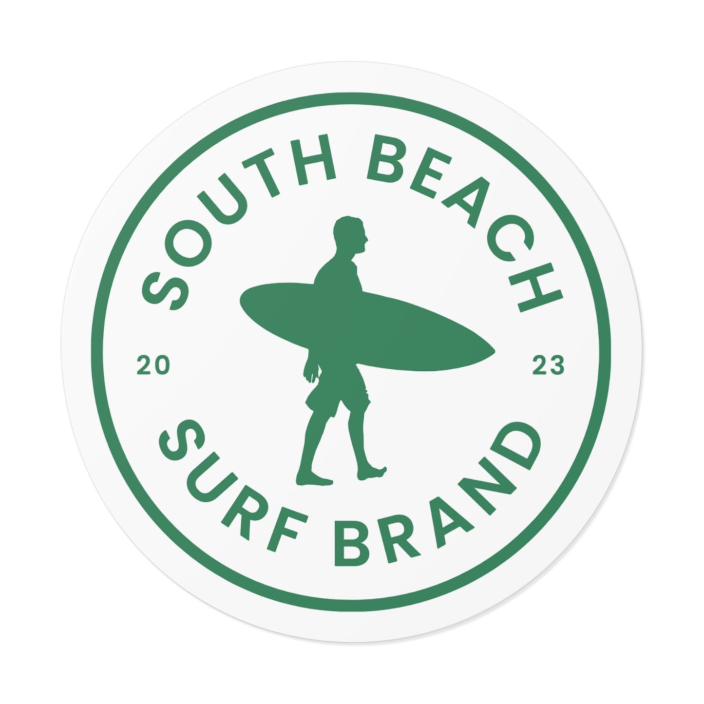 South Beach Surf Brand Round Vinyl Sticker — Surfer Logo Sticker (2023)