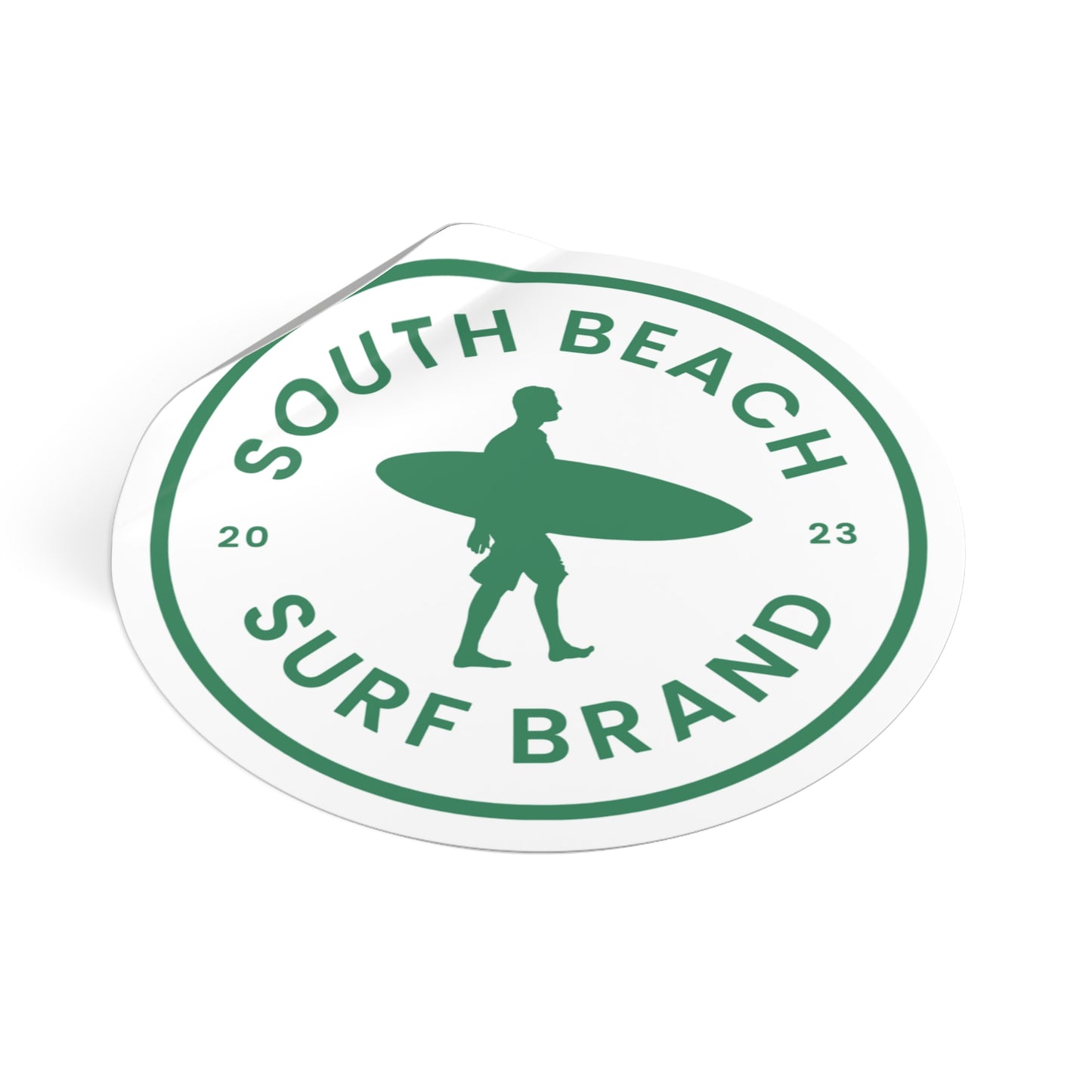 South Beach Surf Brand Round Vinyl Sticker — Surfer Logo Sticker (2023)
