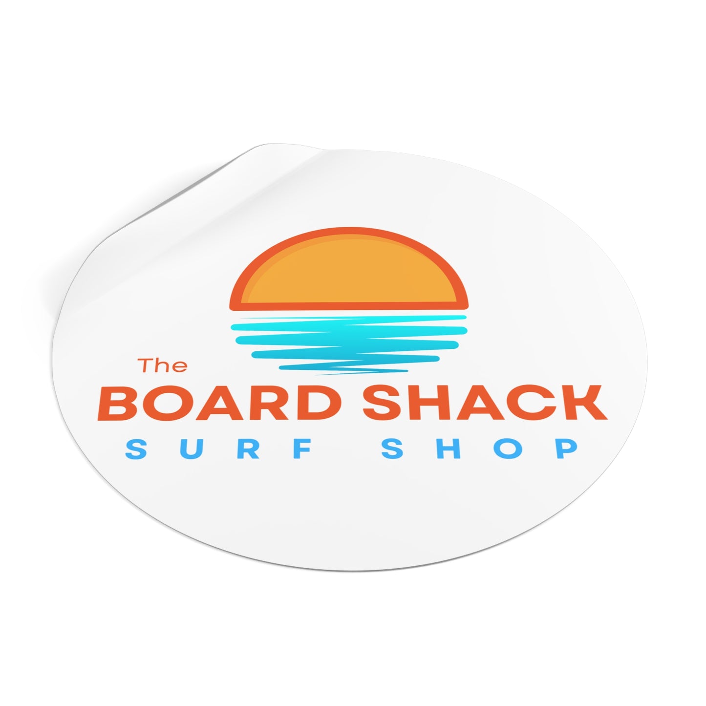 Surf Shop Logo Sticker — "The Board Shack" Round Vinyl Sticker