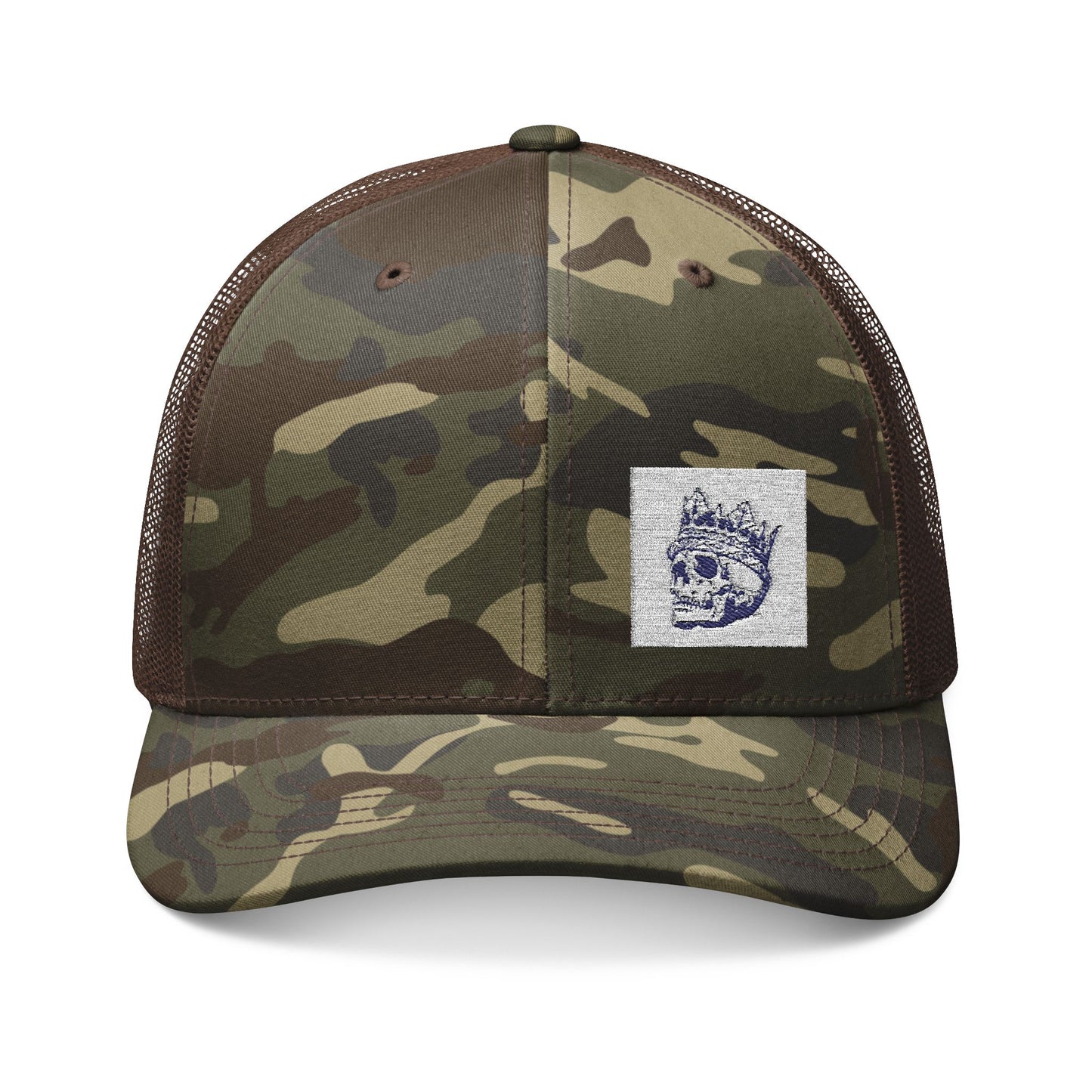 Surf King Camouflage Trucker Hat with Embroidered Skull Patch - Great Lakes Surf Apparel
