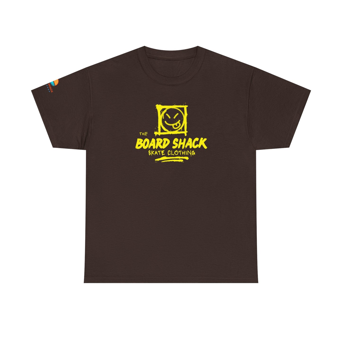 Board Shack Skate Tee — Yellow Logo Graphic T‑Shirt