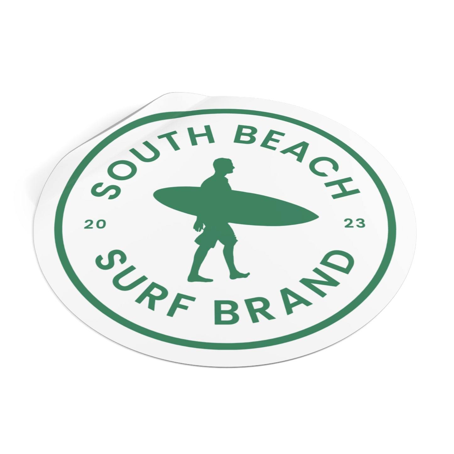South Beach Surf Brand Round Vinyl Sticker — Surfer Logo Sticker (2023)