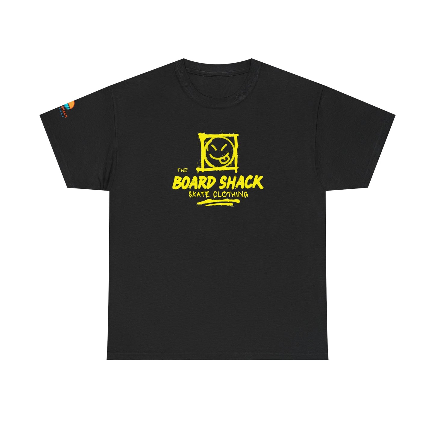 Board Shack Skate Tee — Yellow Logo Graphic T‑Shirt