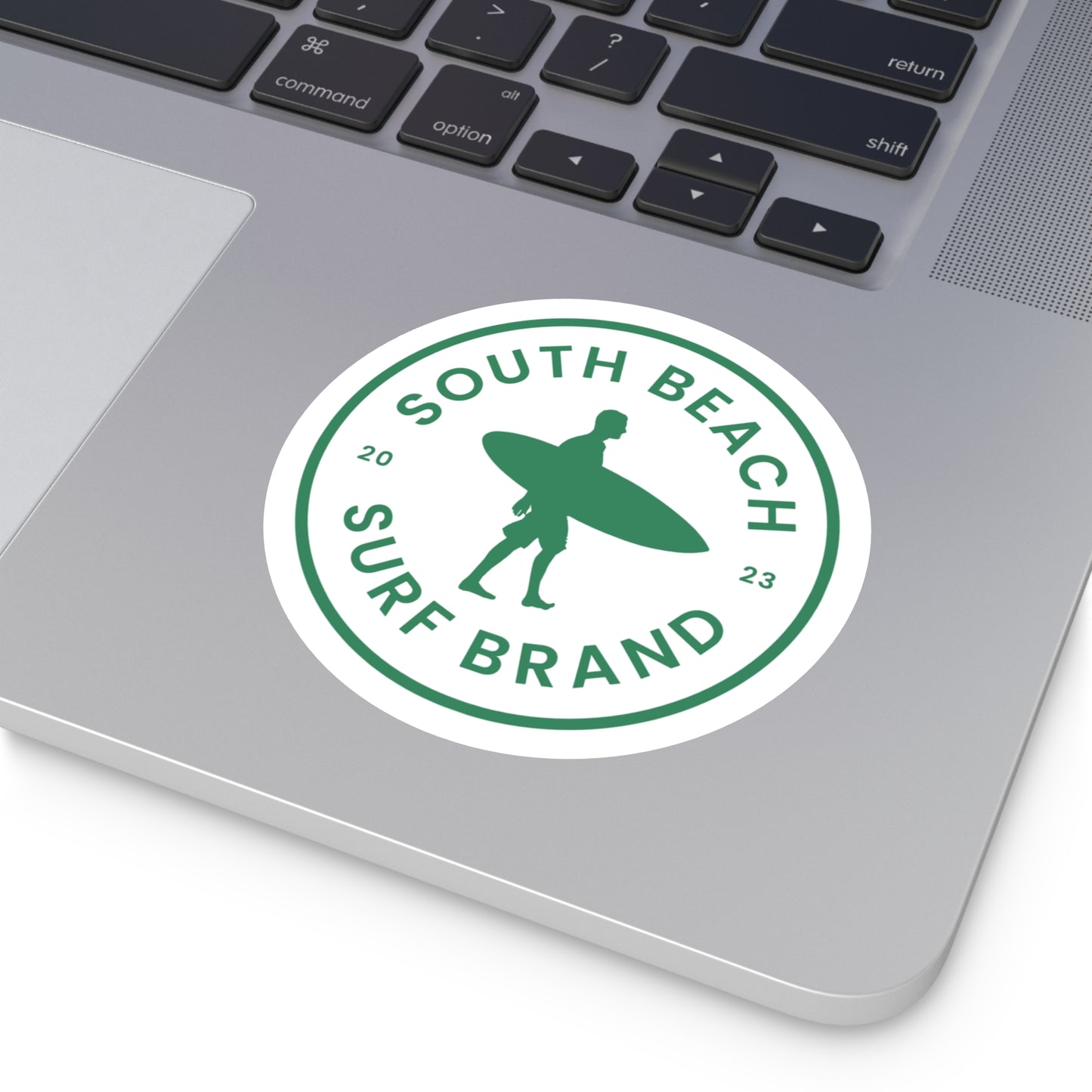South Beach Surf Brand Round Vinyl Sticker — Surfer Logo Sticker (2023)