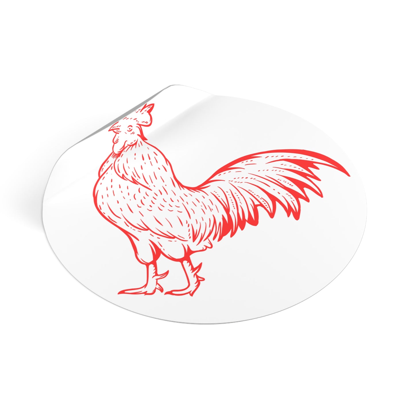 Rooster Round Vinyl Sticker — Red Farm Rooster Illustration