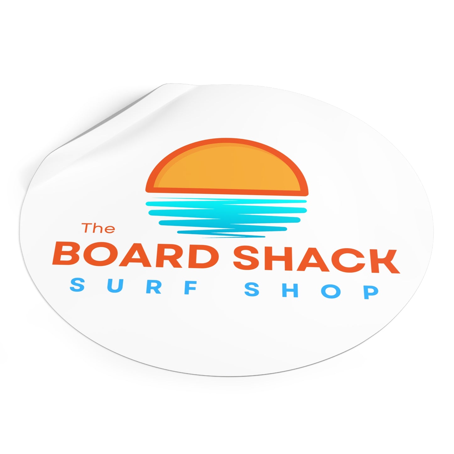 Surf Shop Logo Sticker — "The Board Shack" Round Vinyl Sticker