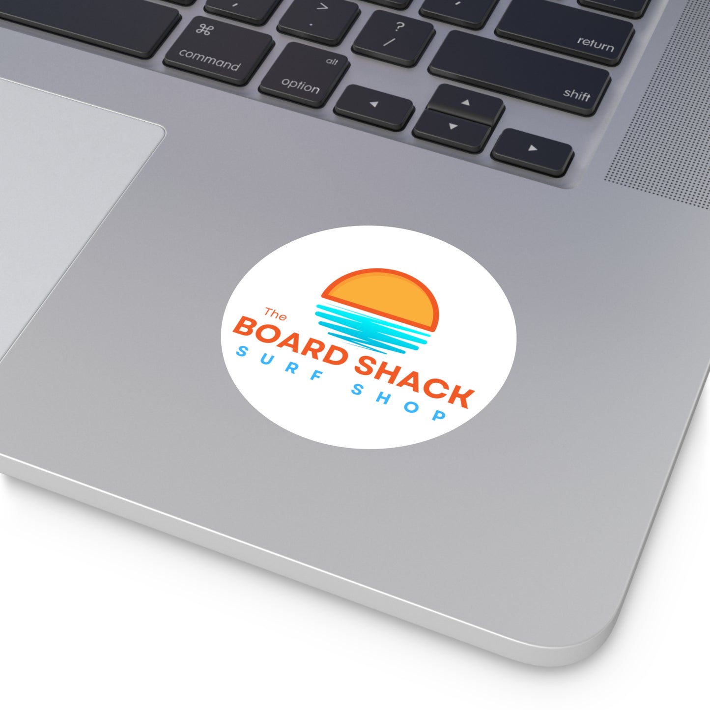 Surf Shop Logo Sticker — "The Board Shack" Round Vinyl Sticker