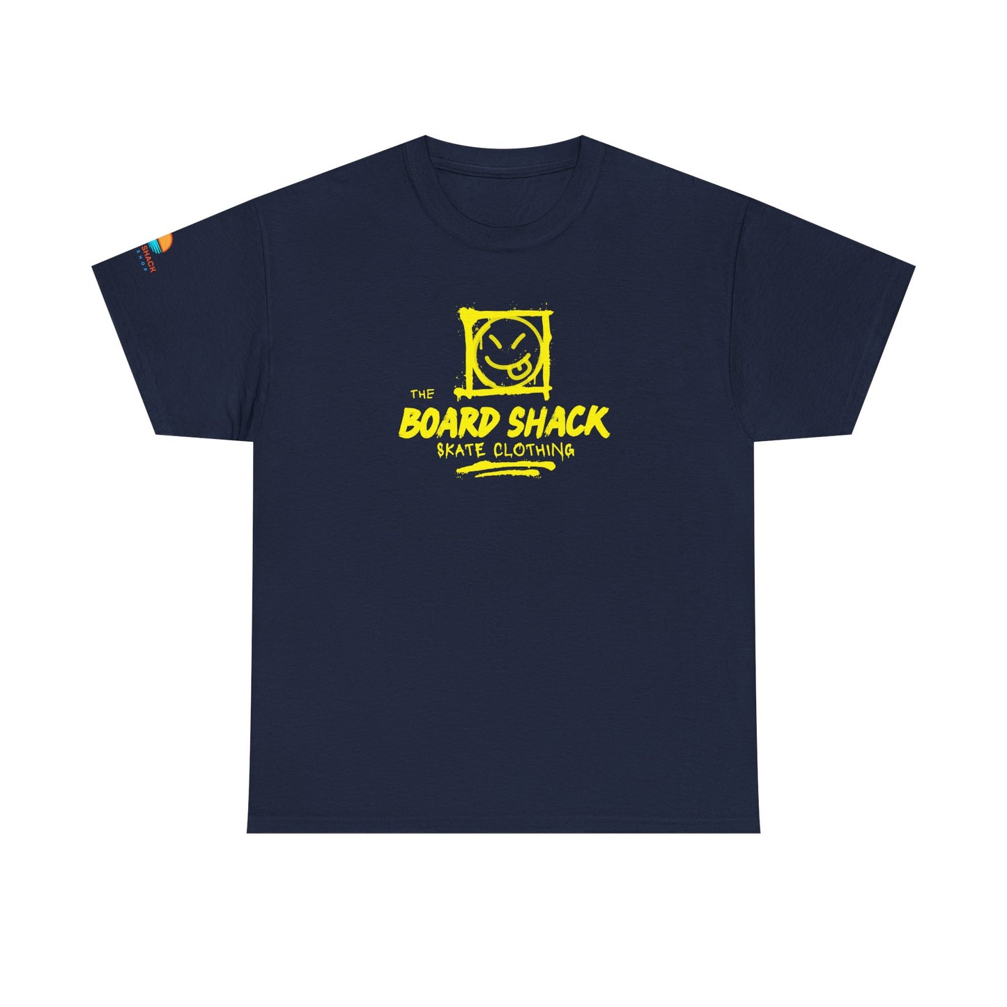 Board Shack Skate Tee — Yellow Logo Graphic T‑Shirt