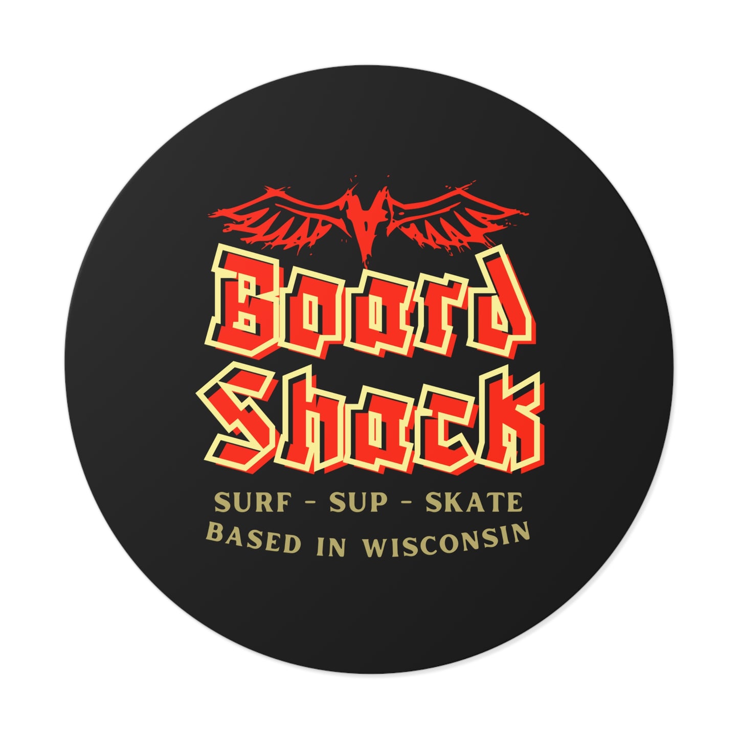 Board Shack Round Sticker — Surf · SUP · Skate Logo (Based in Wisconsin)