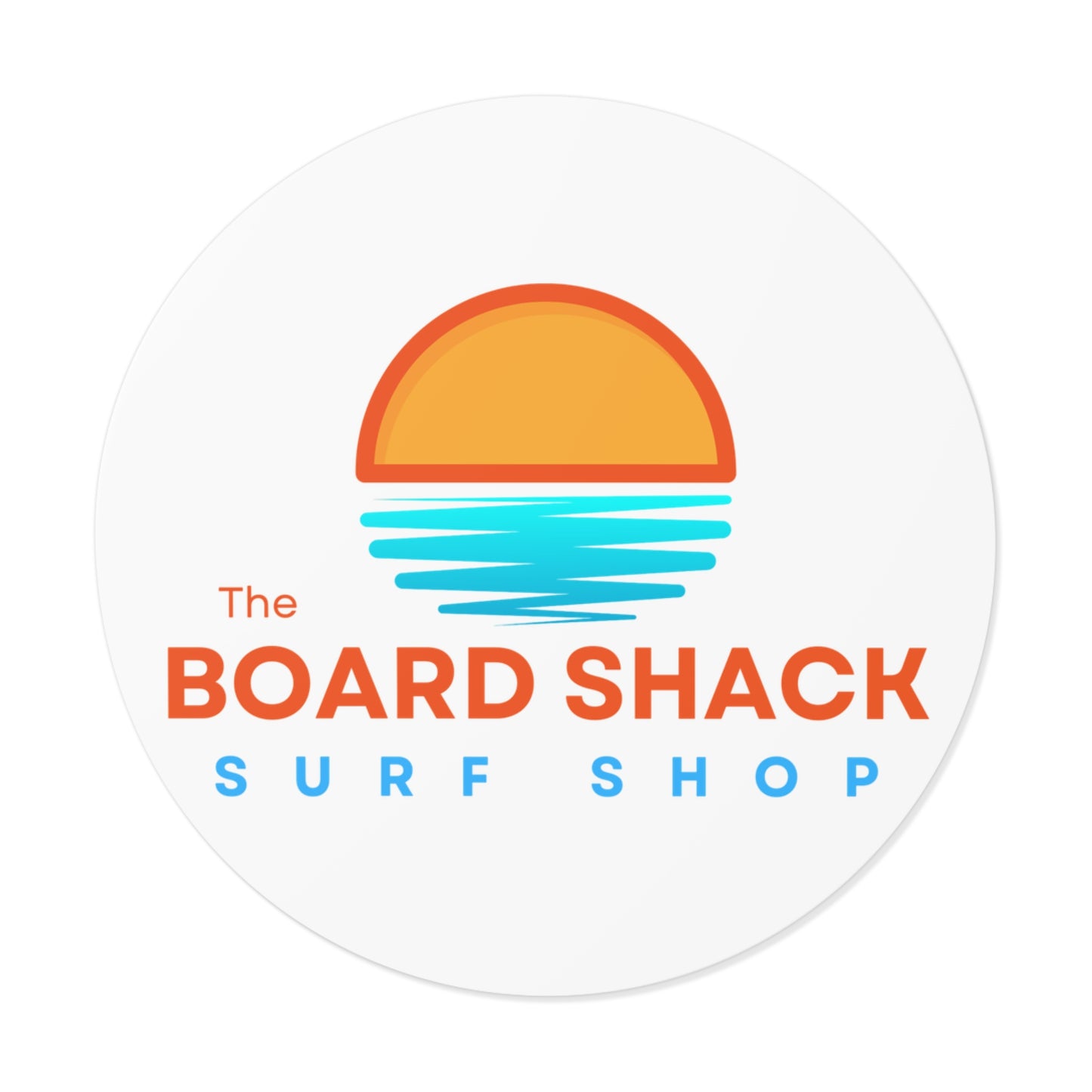Surf Shop Logo Sticker — "The Board Shack" Round Vinyl Sticker