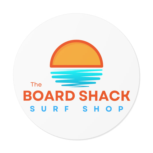 Surf Shop Logo Sticker — "The Board Shack" Round Vinyl Sticker