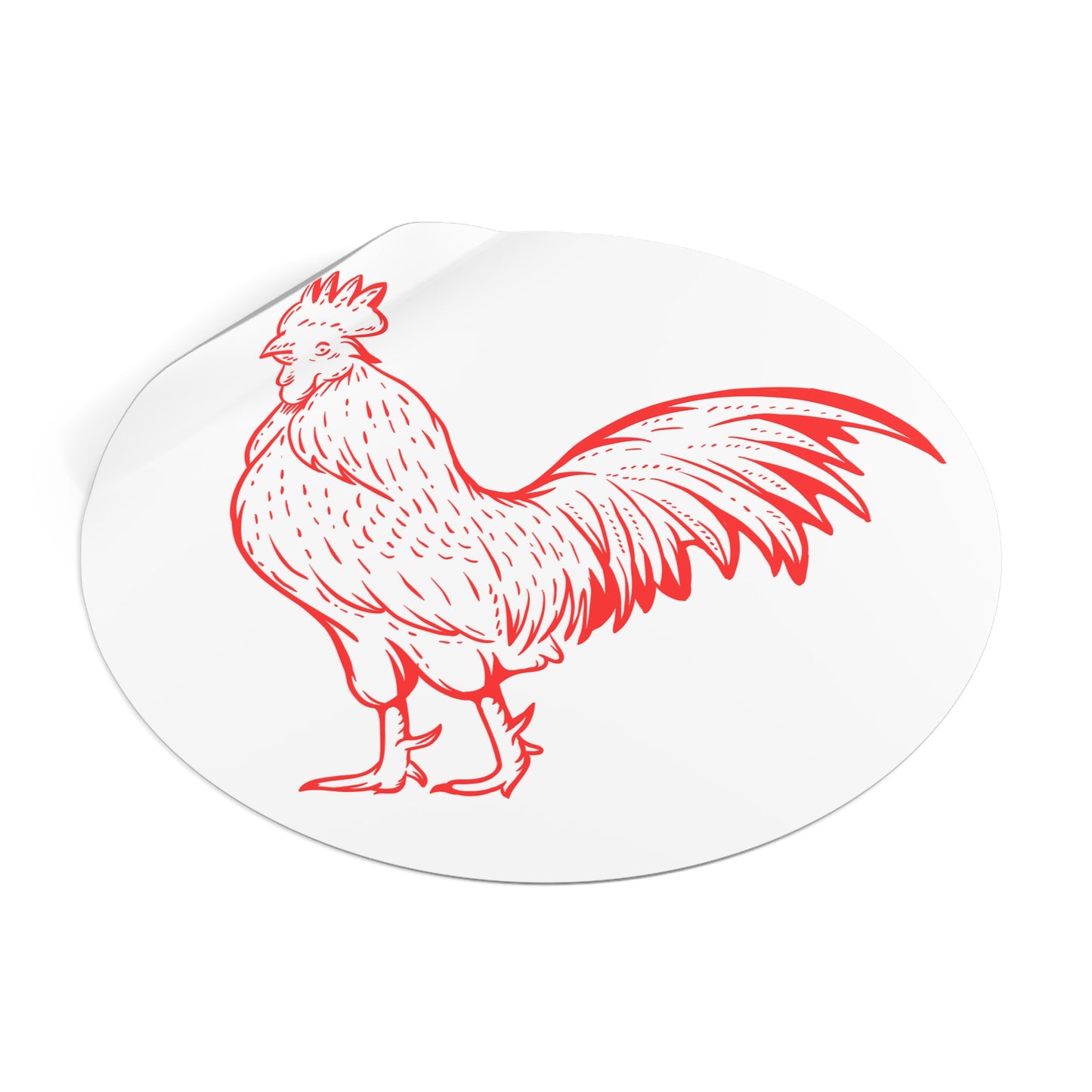 Rooster Round Vinyl Sticker — Red Farm Rooster Illustration