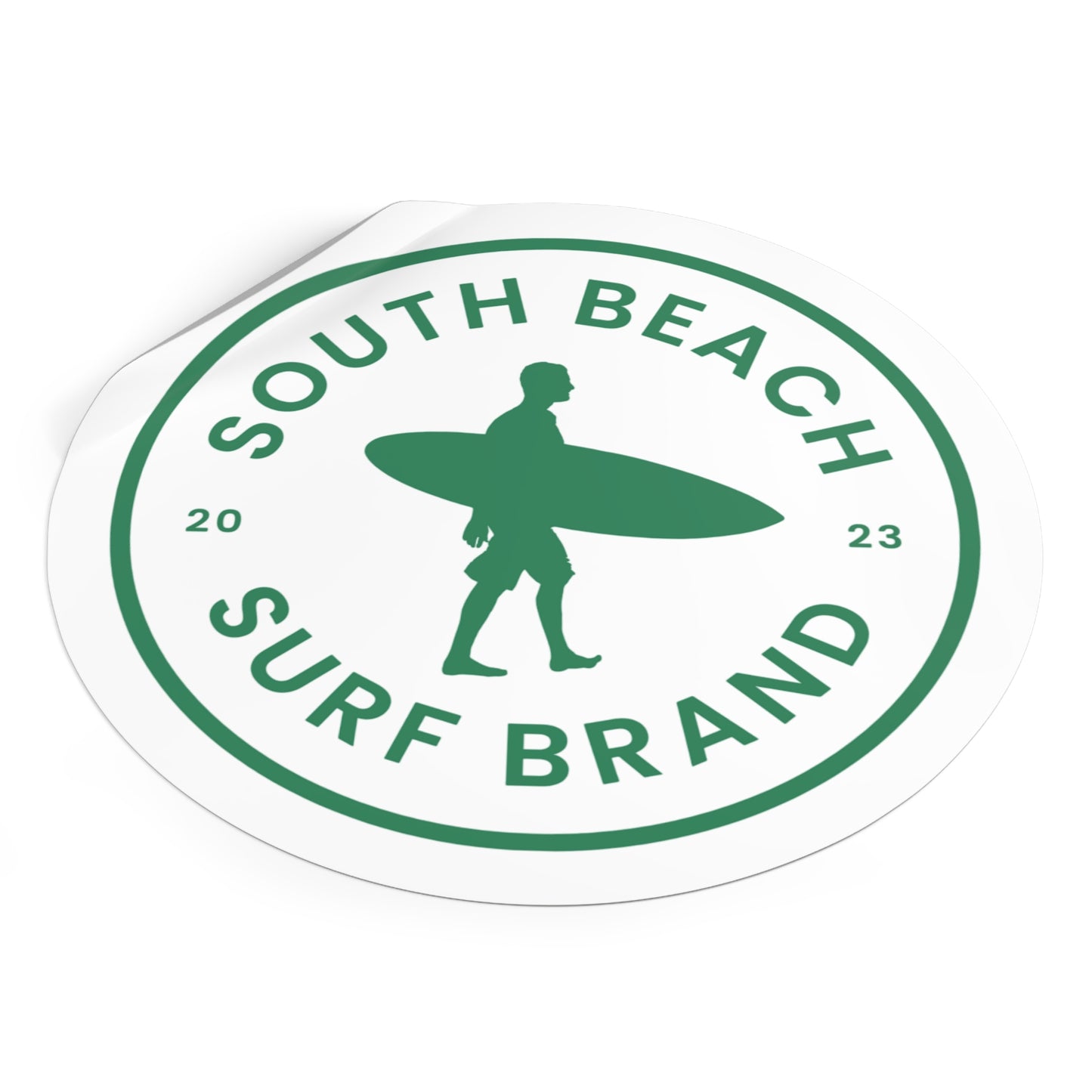 South Beach Surf Brand Round Vinyl Sticker — Surfer Logo Sticker (2023)