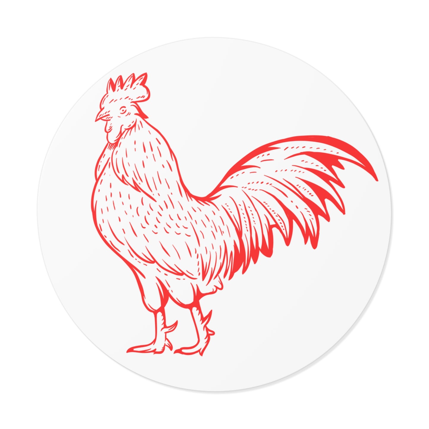 Rooster Round Vinyl Sticker — Red Farm Rooster Illustration