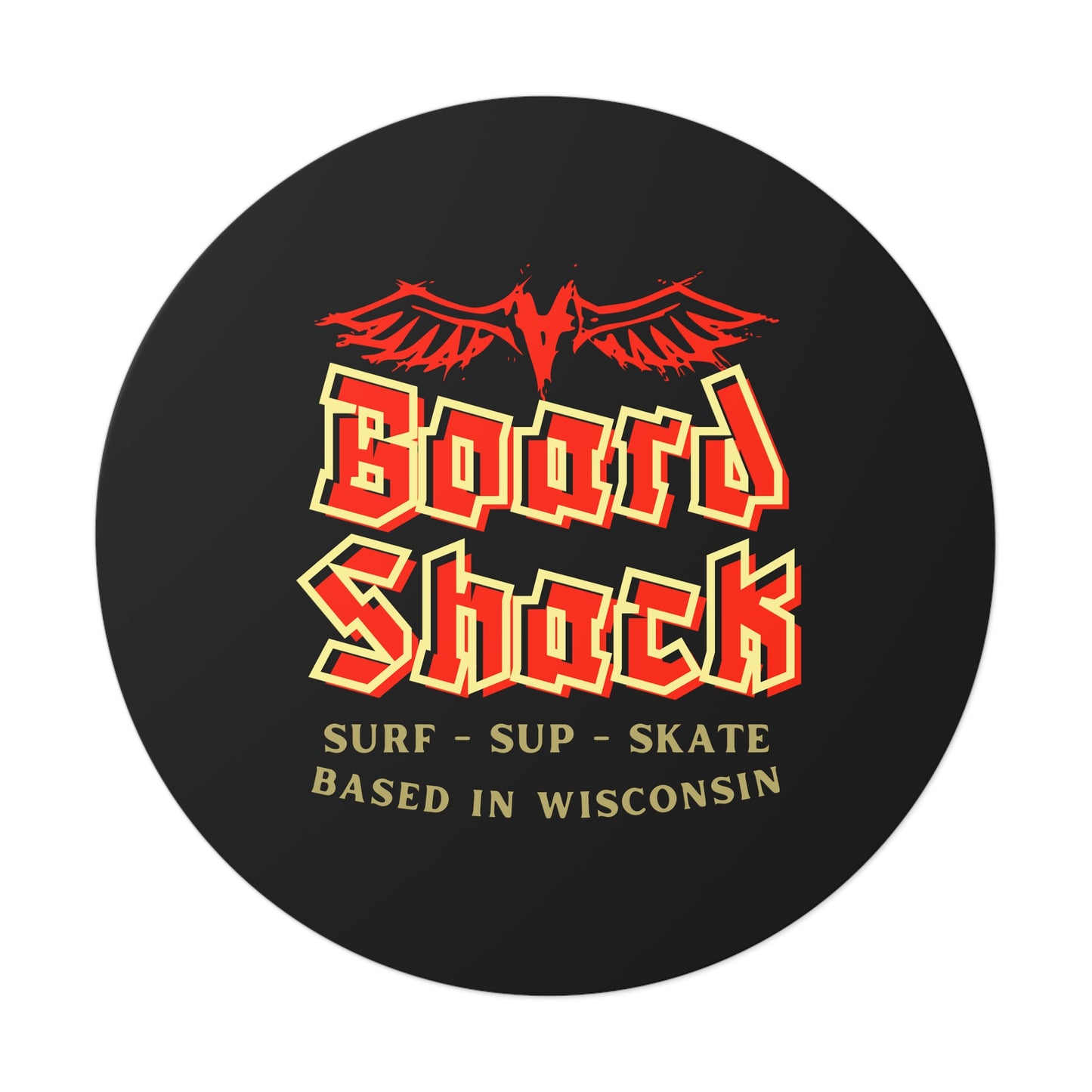 Board Shack Round Sticker — Surf · SUP · Skate Logo (Based in Wisconsin)
