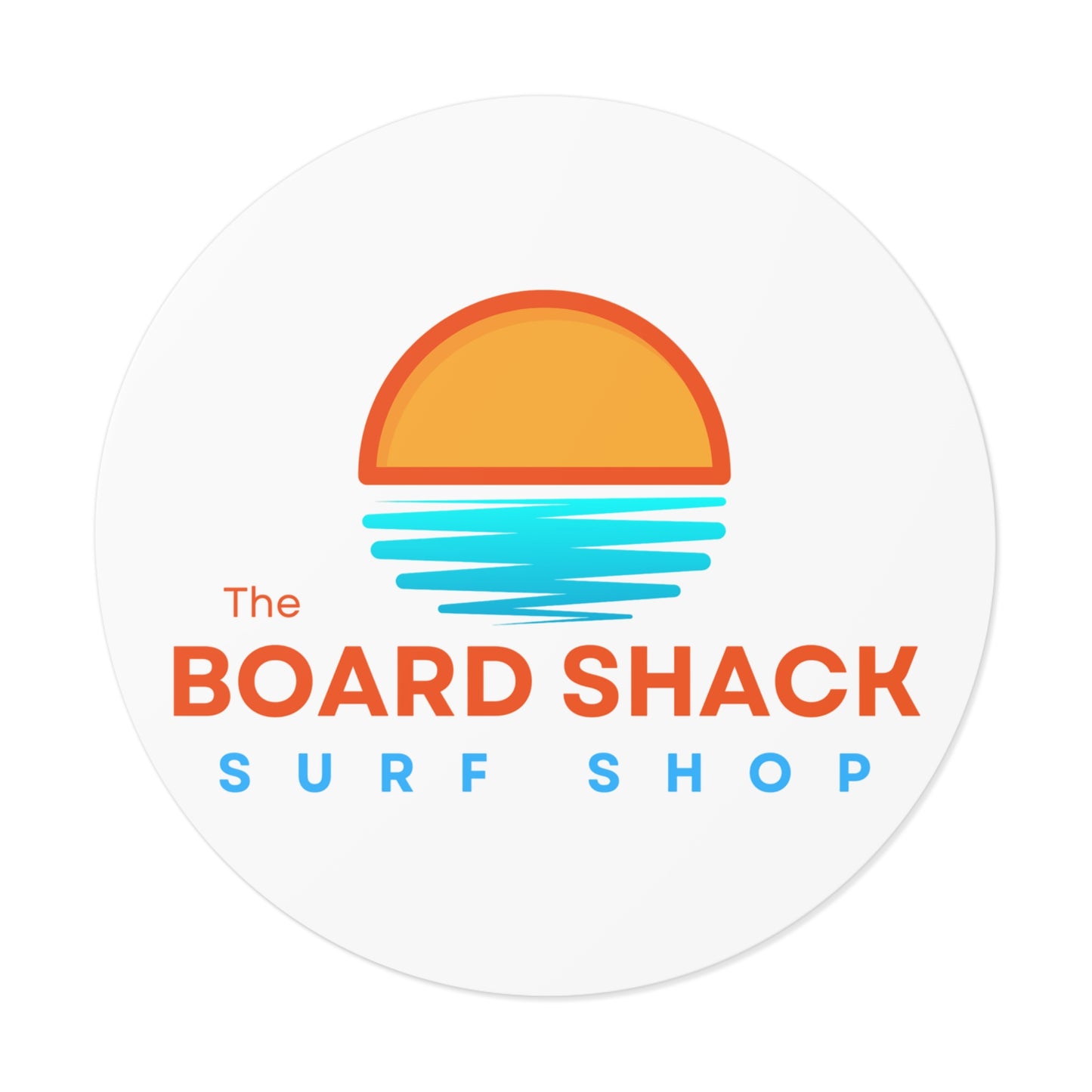 Surf Shop Logo Sticker — "The Board Shack" Round Vinyl Sticker
