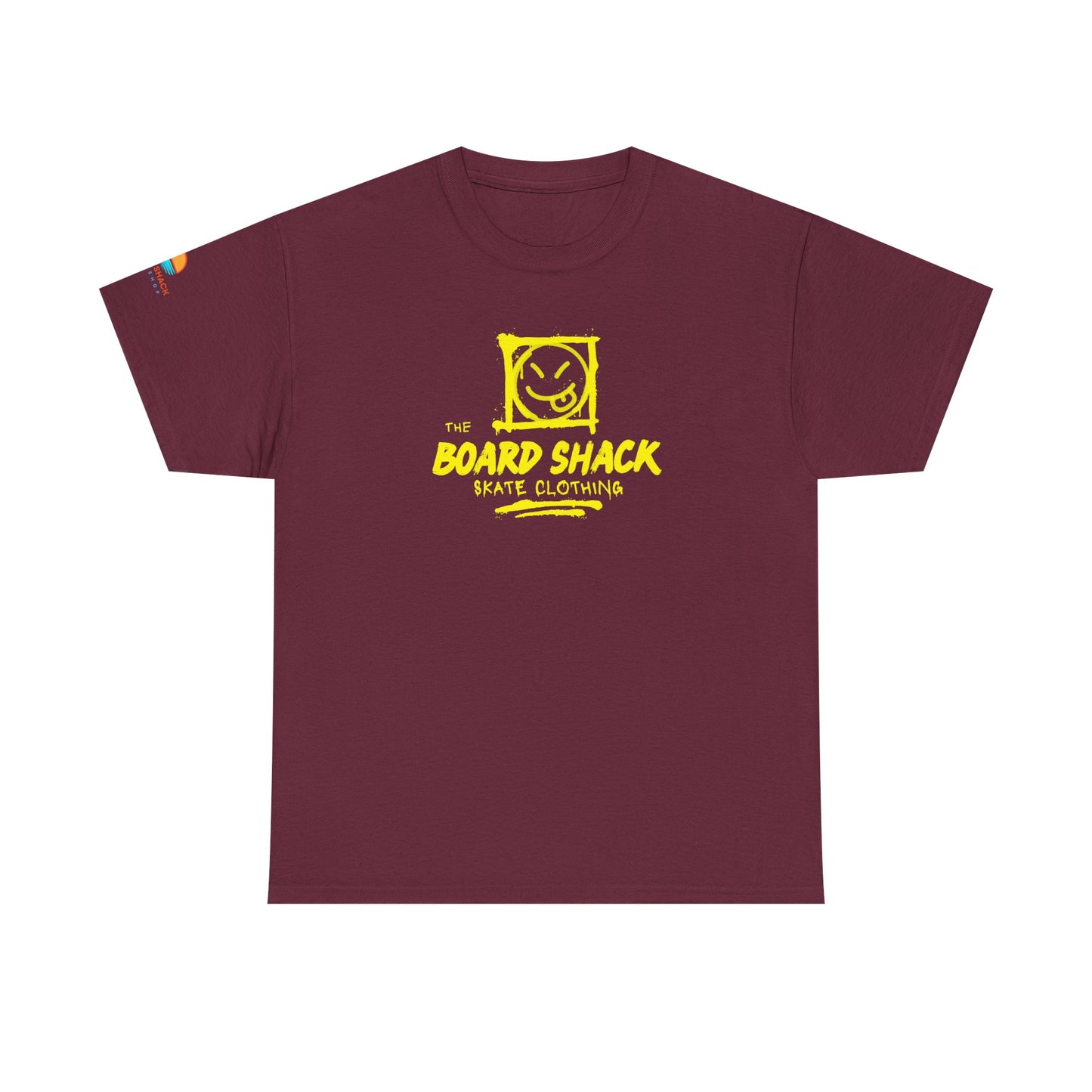Board Shack Skate Tee — Yellow Logo Graphic T‑Shirt