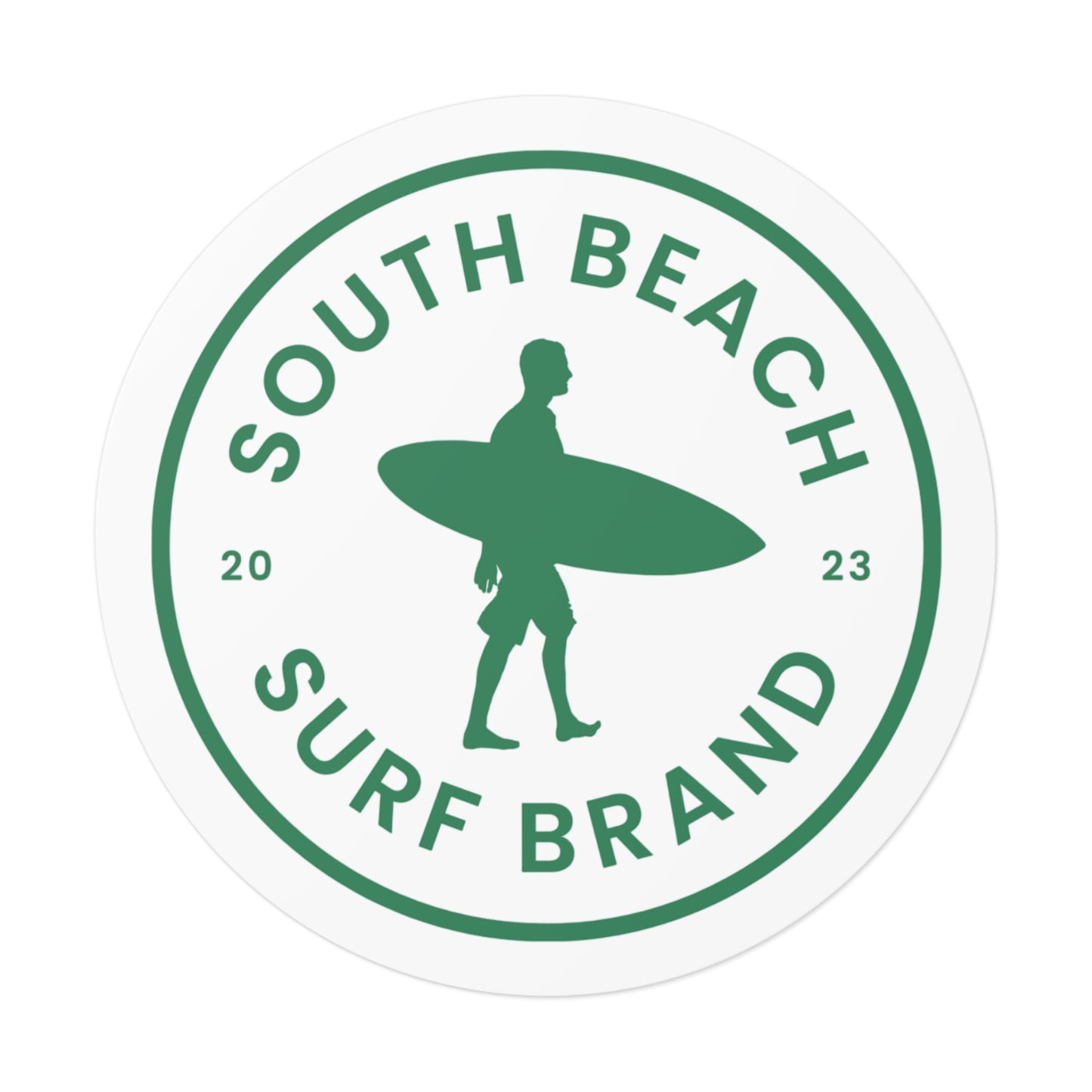 South Beach Surf Brand Round Vinyl Sticker — Surfer Logo Sticker (2023)
