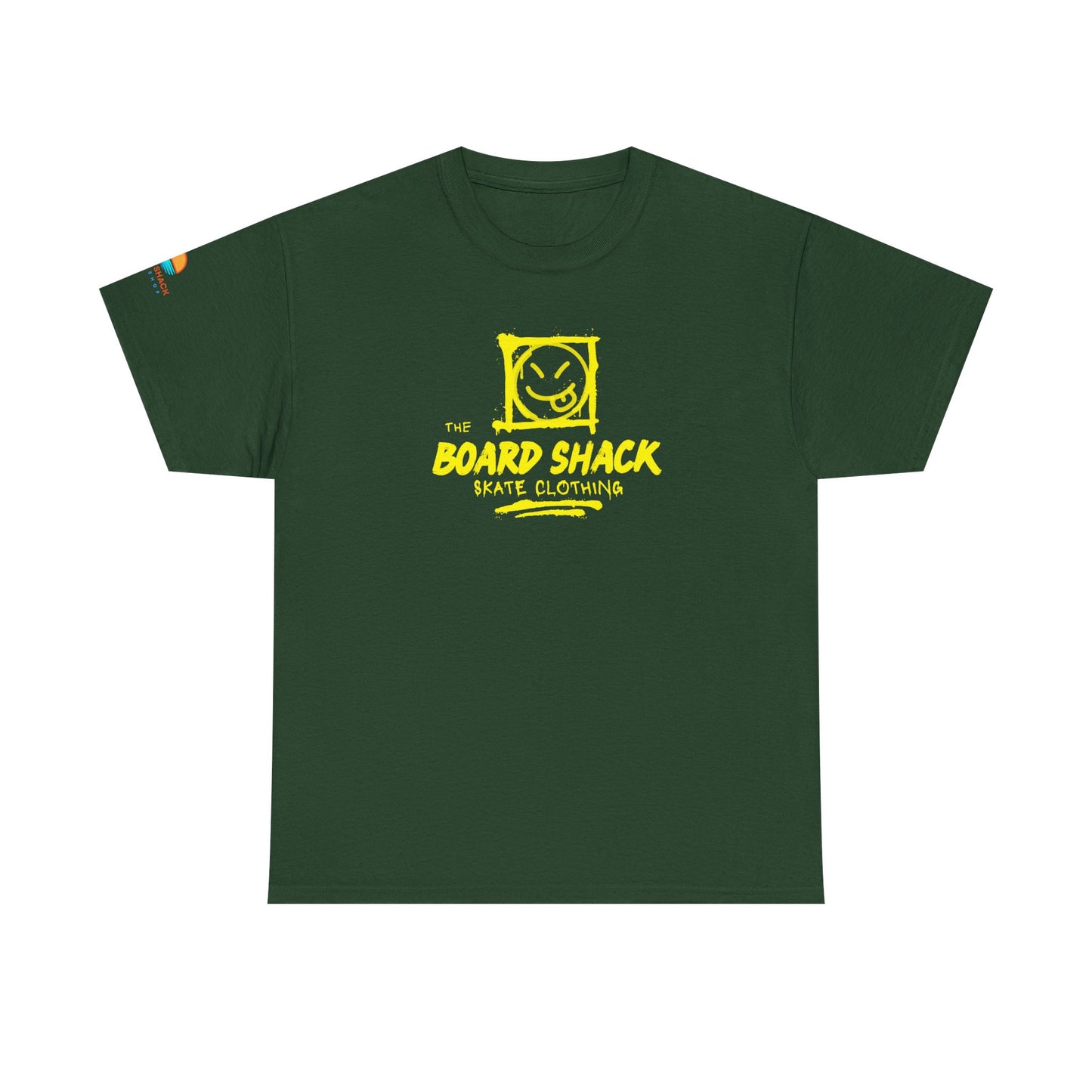 Board Shack Skate Tee — Yellow Logo Graphic T‑Shirt