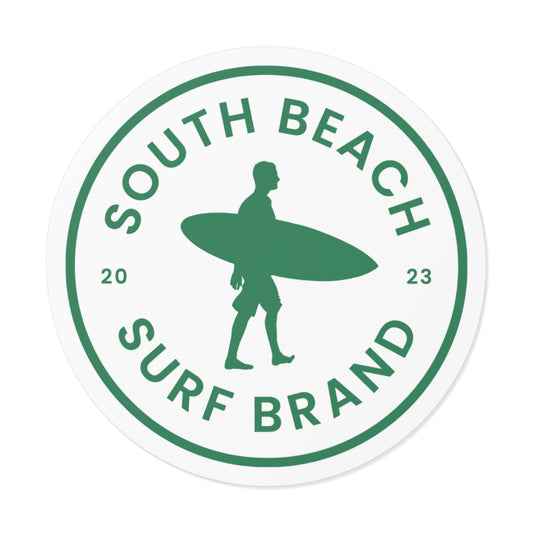 South Beach Surf Brand Round Vinyl Sticker — Surfer Logo Sticker (2023)